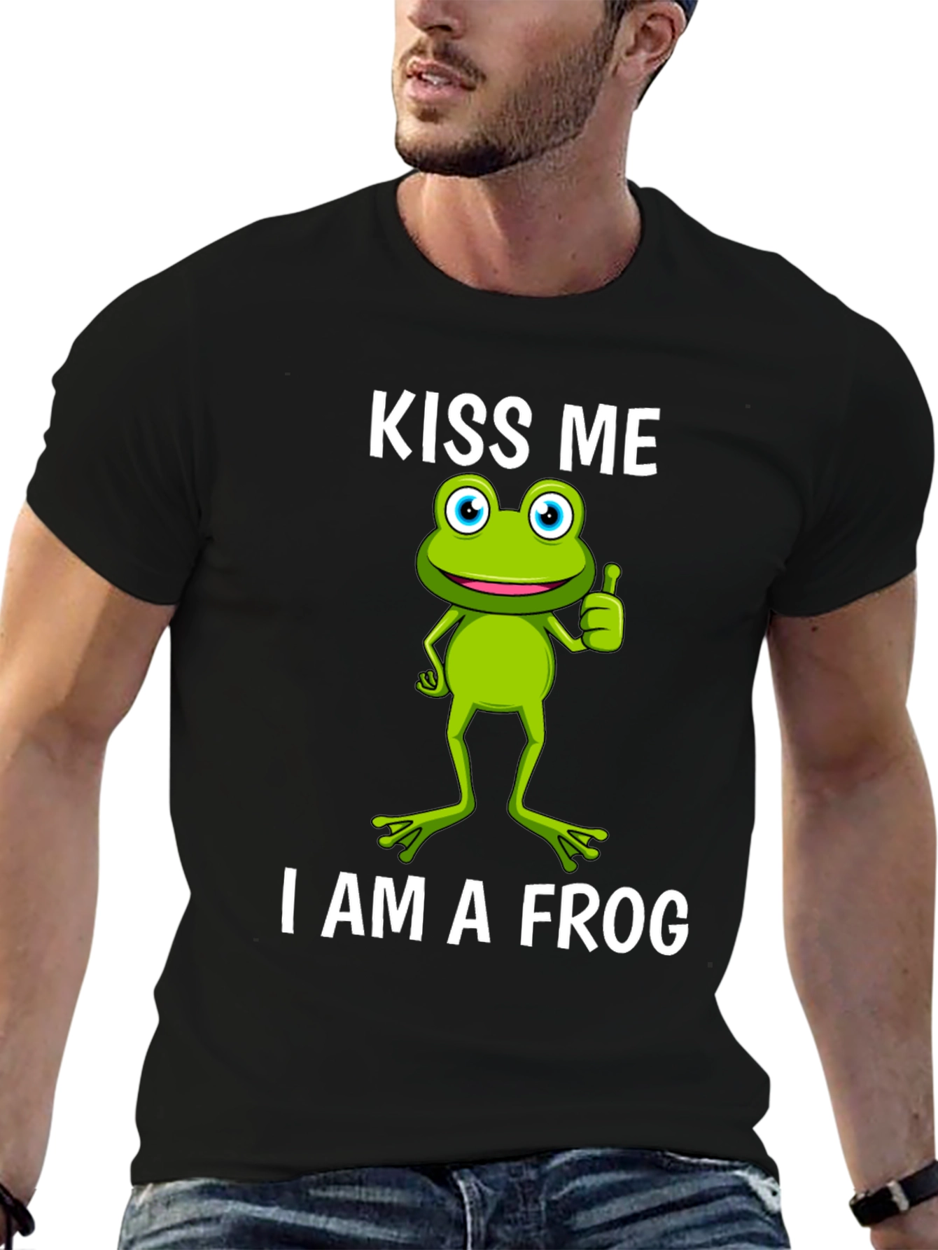 Black Kiss Me, I Am A Frog Graphic T-Shirt view 6