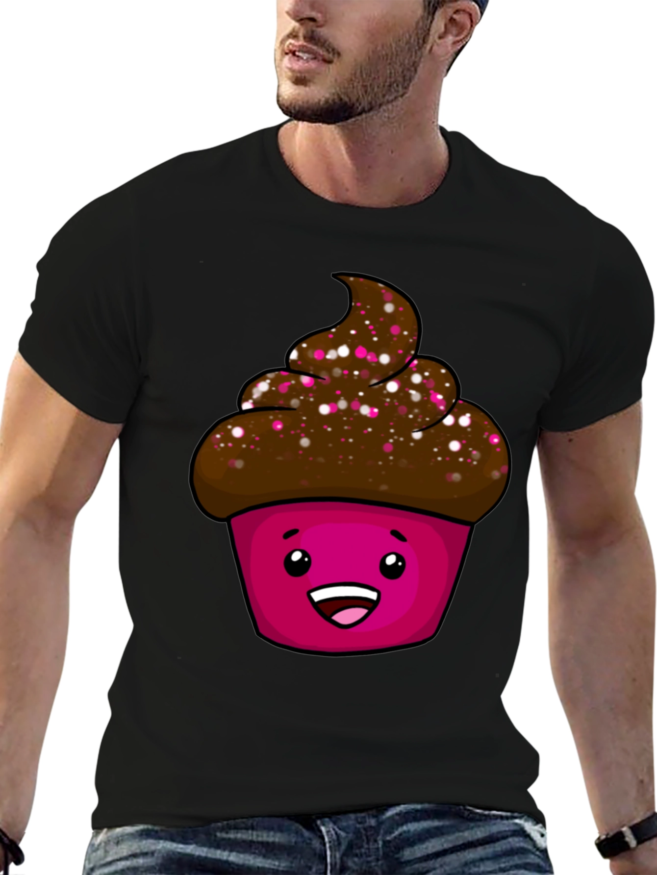 Black Cute Cupcake Graphic T-Shirt - Unisex Black Tee view 6
