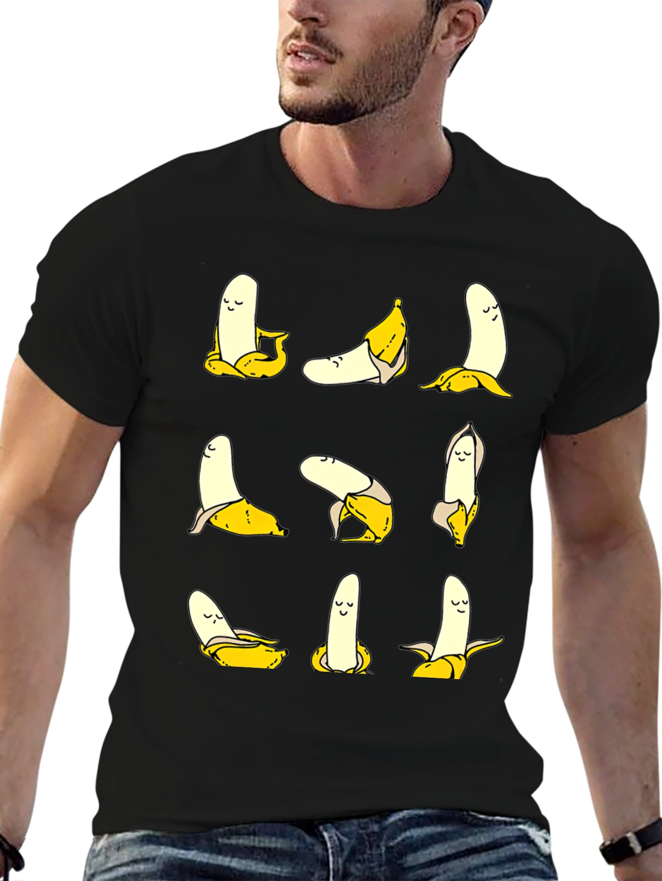 Black Funny Banana Yoga Pose Graphic Print T-Shirt view 6