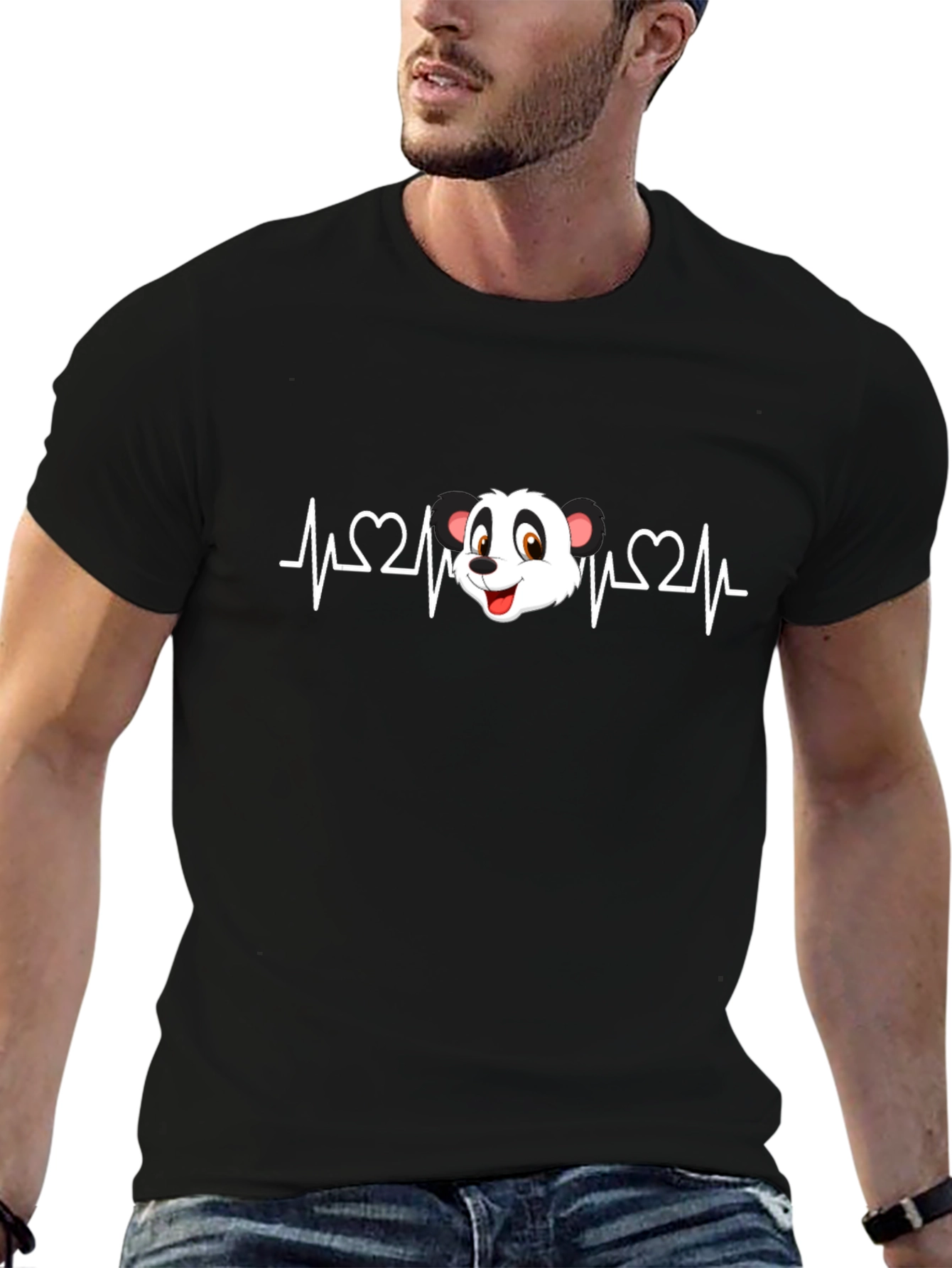 Black Panda Heartbeat Graphic T-Shirt - Black view 6