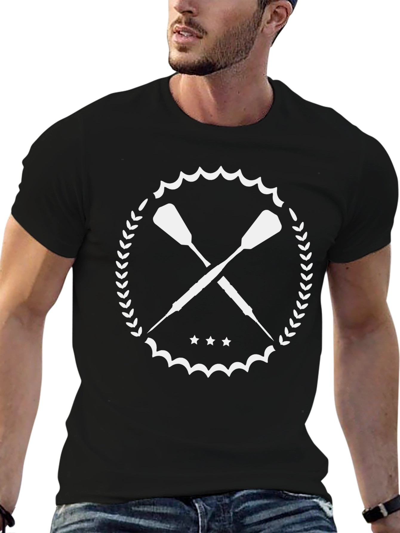 Black Rowing Paddles T-Shirt - Black Crew Neck Tee view 6