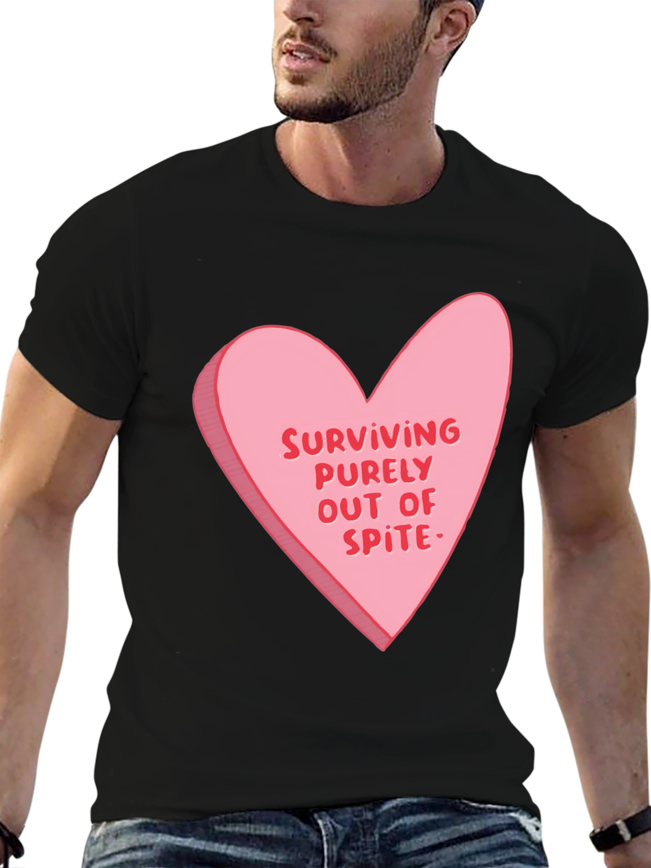 Black Surviving Out of Spite Valentine's Day Heart Graphic Tee view 6