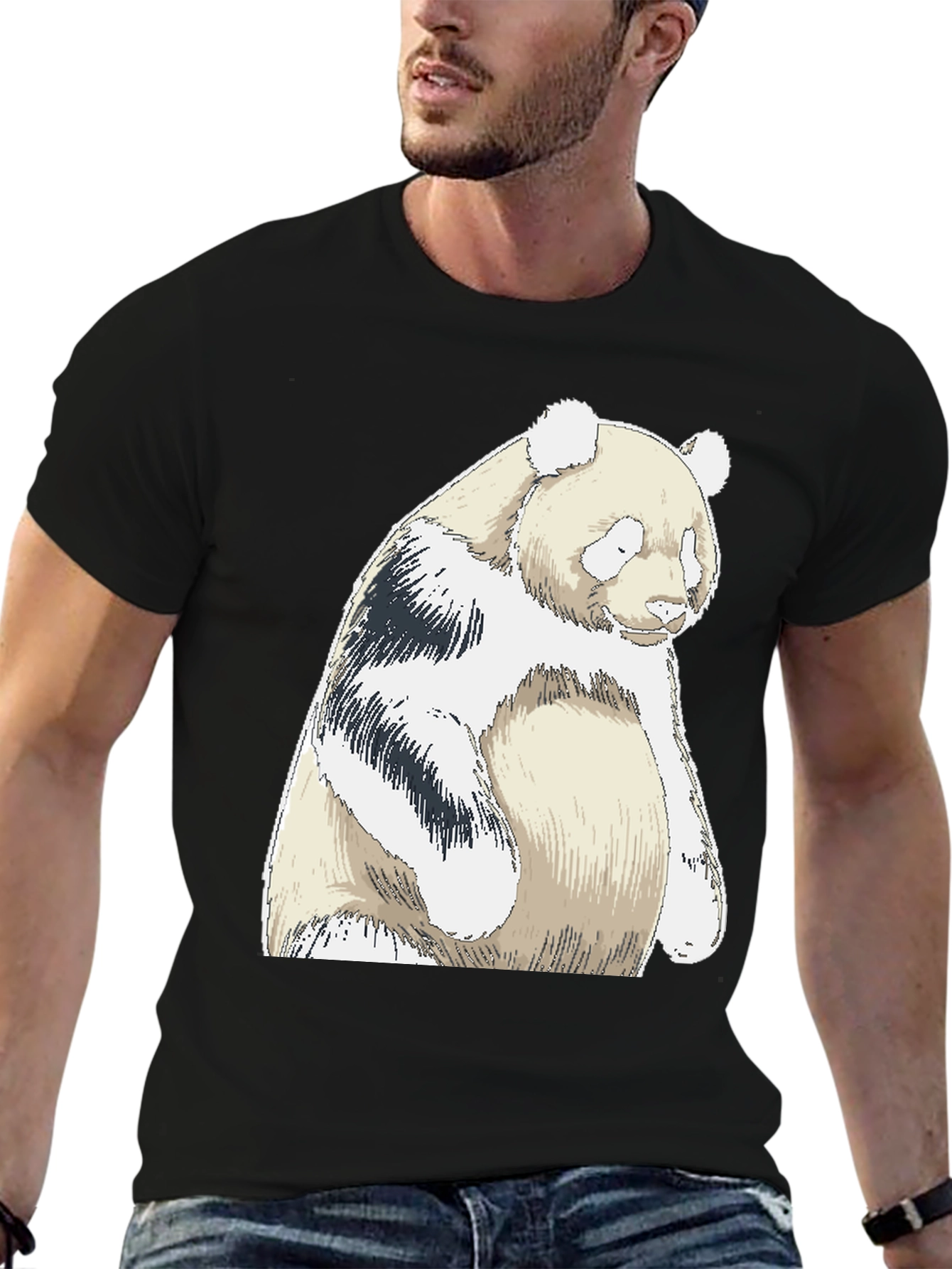 Black Panda Bear Graphic Tee - Black Cotton Blend view 6