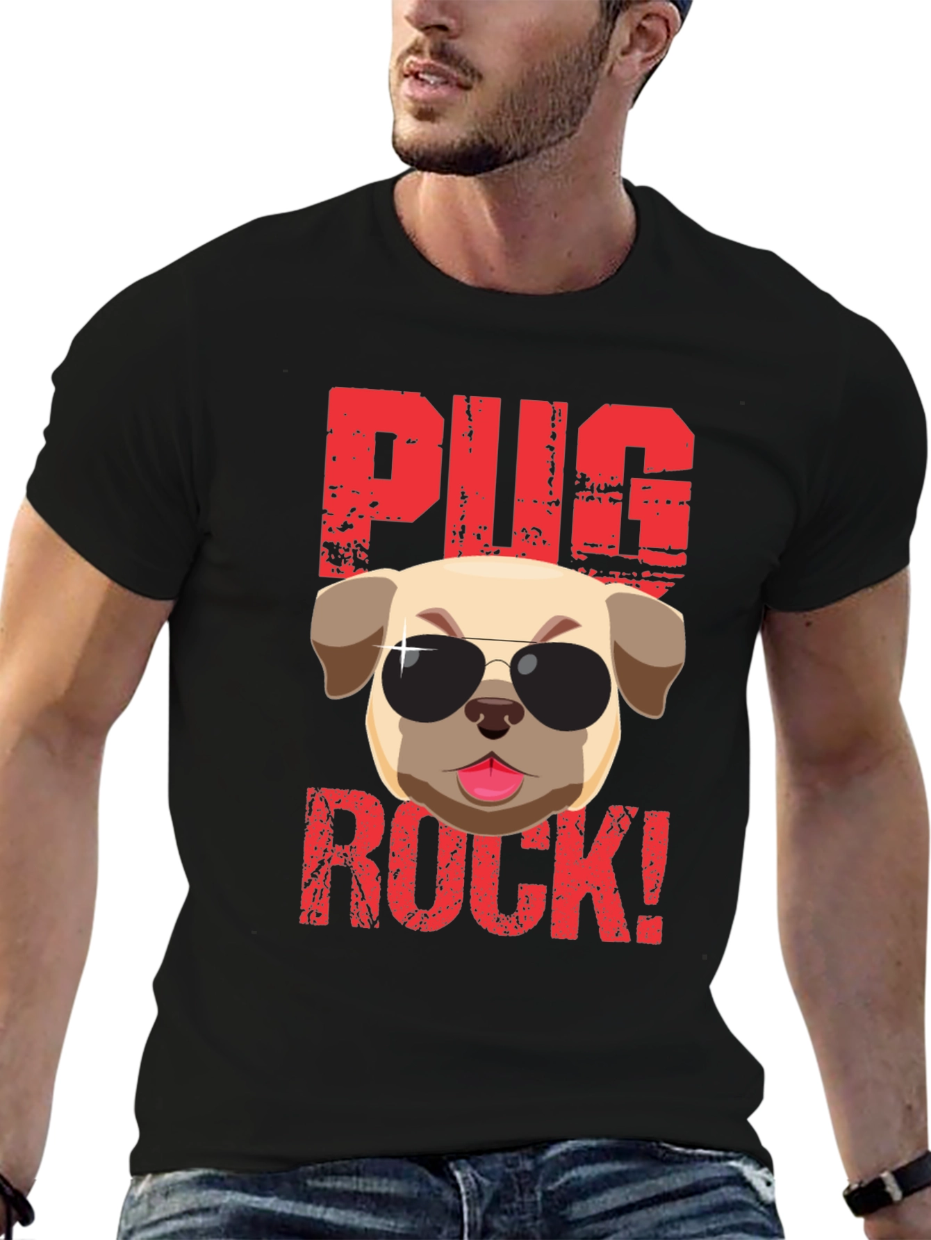 Black Pug Rock T-Shirt - Cool Dog Tee view 6