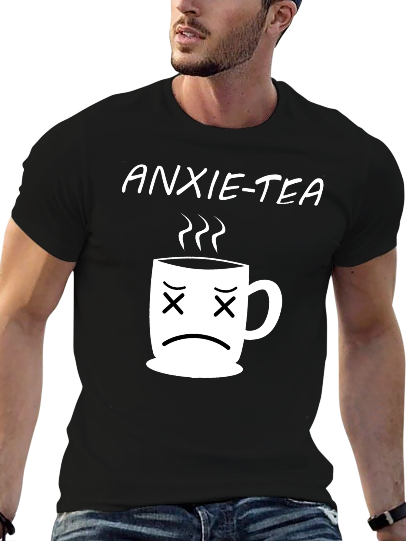 Black Anxie-Tea T-Shirt - Funny Graphic Tee view 6
