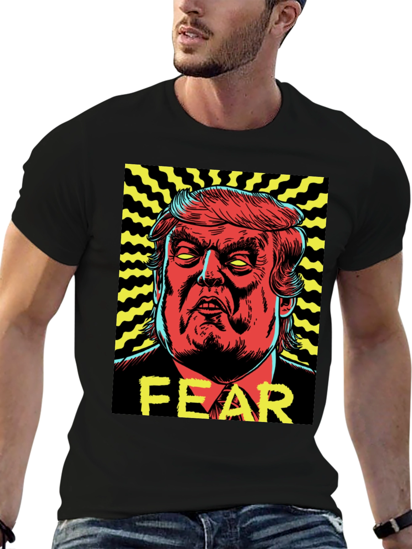 Black Fear Trump Graphic Print Tee - Men's Black T-Shirt view 6