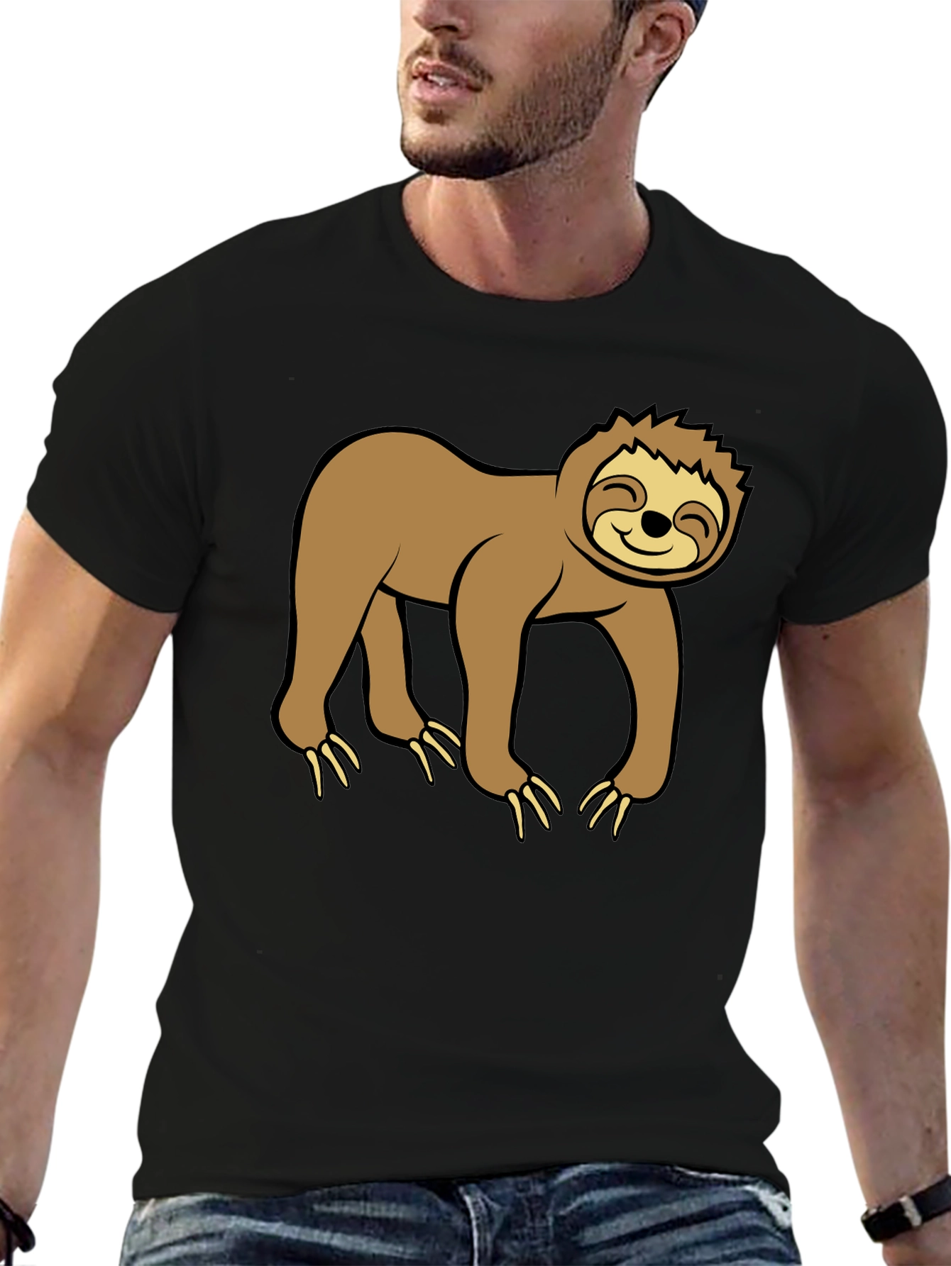 Black Cute Sloth Graphic Black T-Shirt view 6