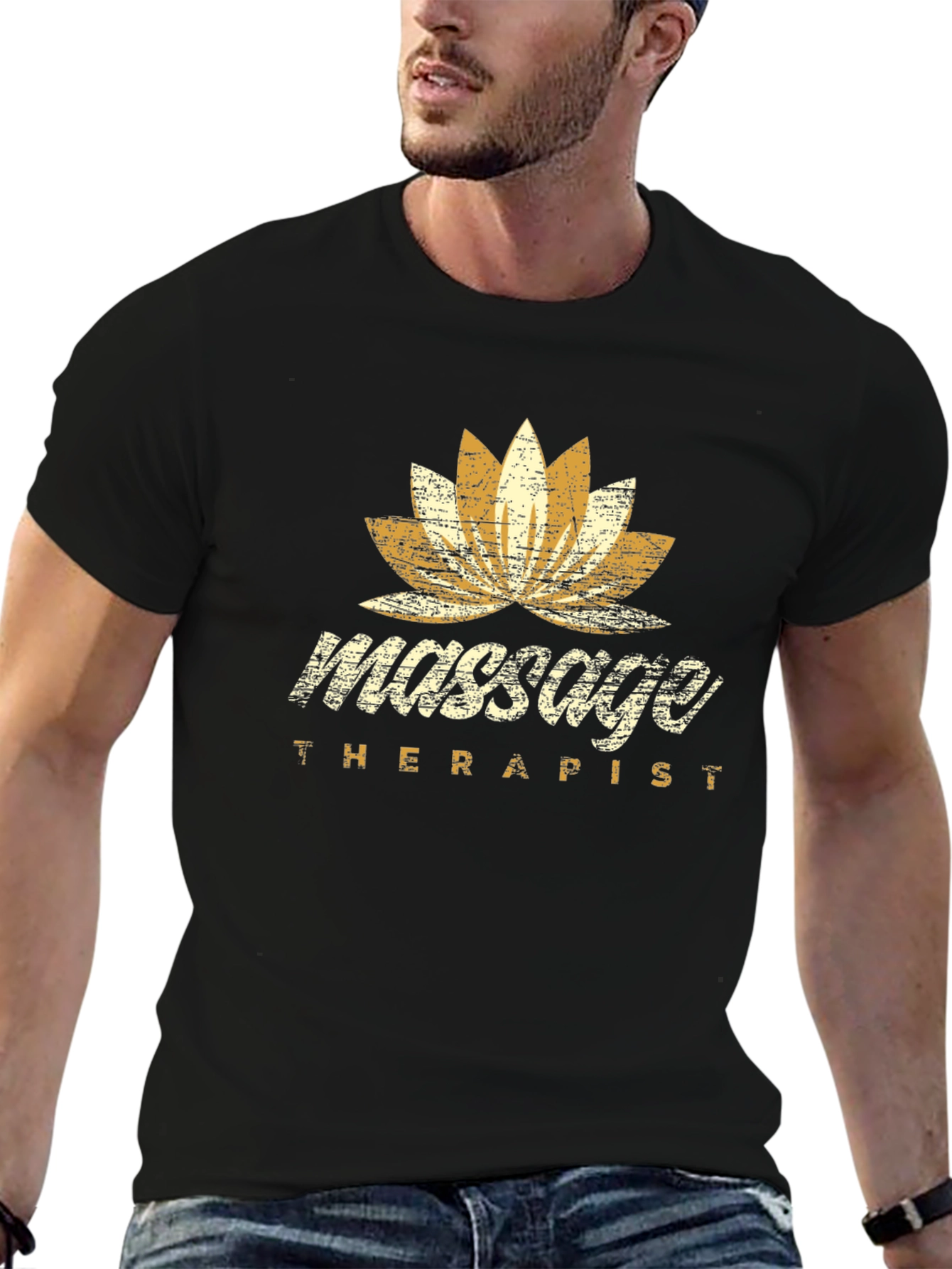 Black Massage Therapist Lotus Flower Graphic T-Shirt view 6