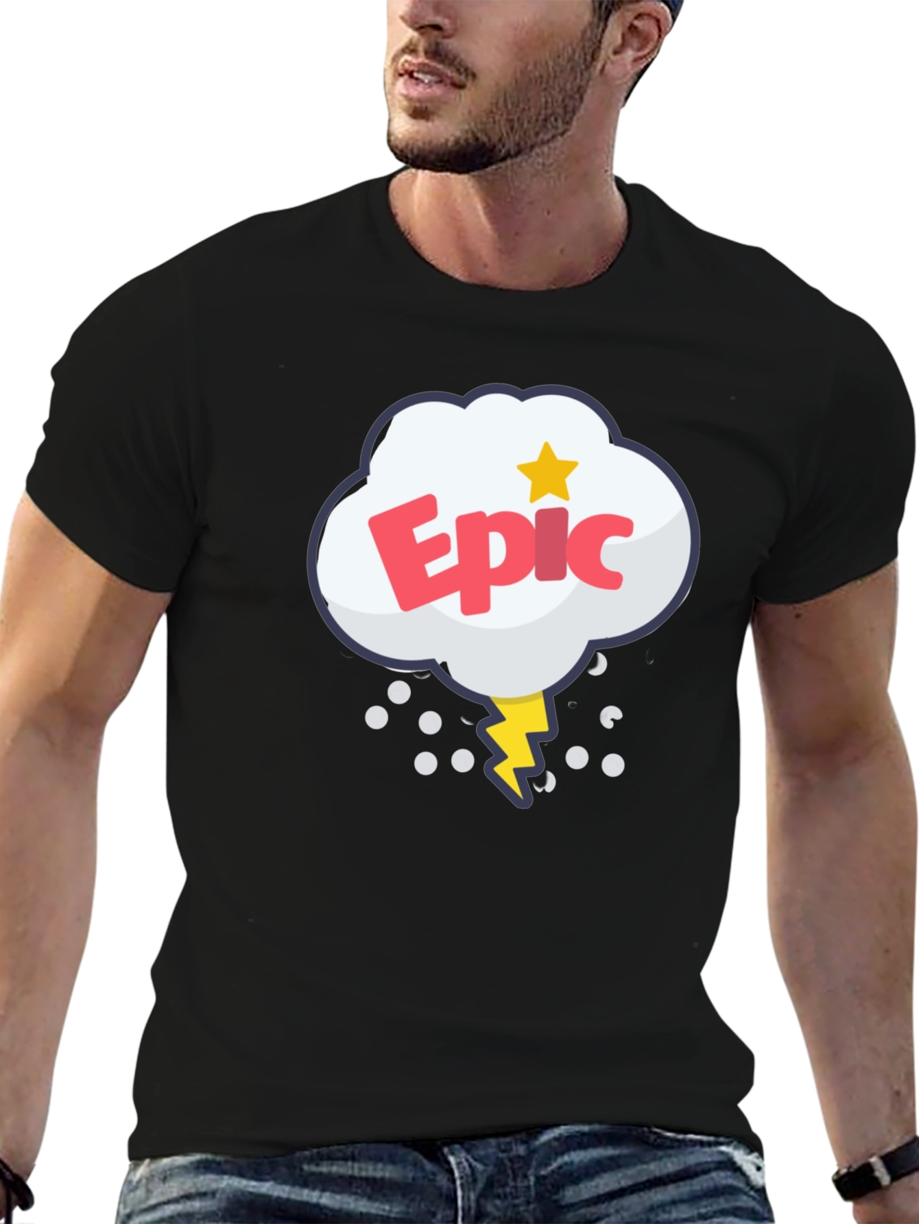 Black Epic Cartoon Style Graphic T-Shirt view 6