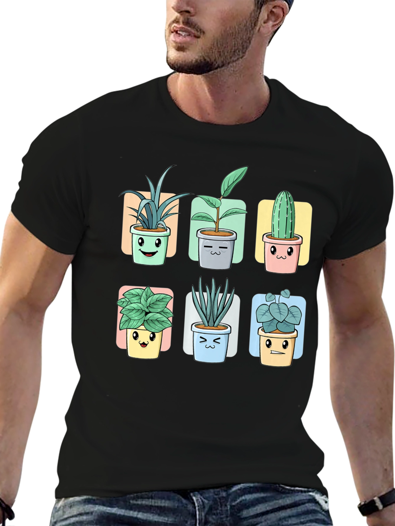 Black Cute Potted Plants Graphic Tee view 6