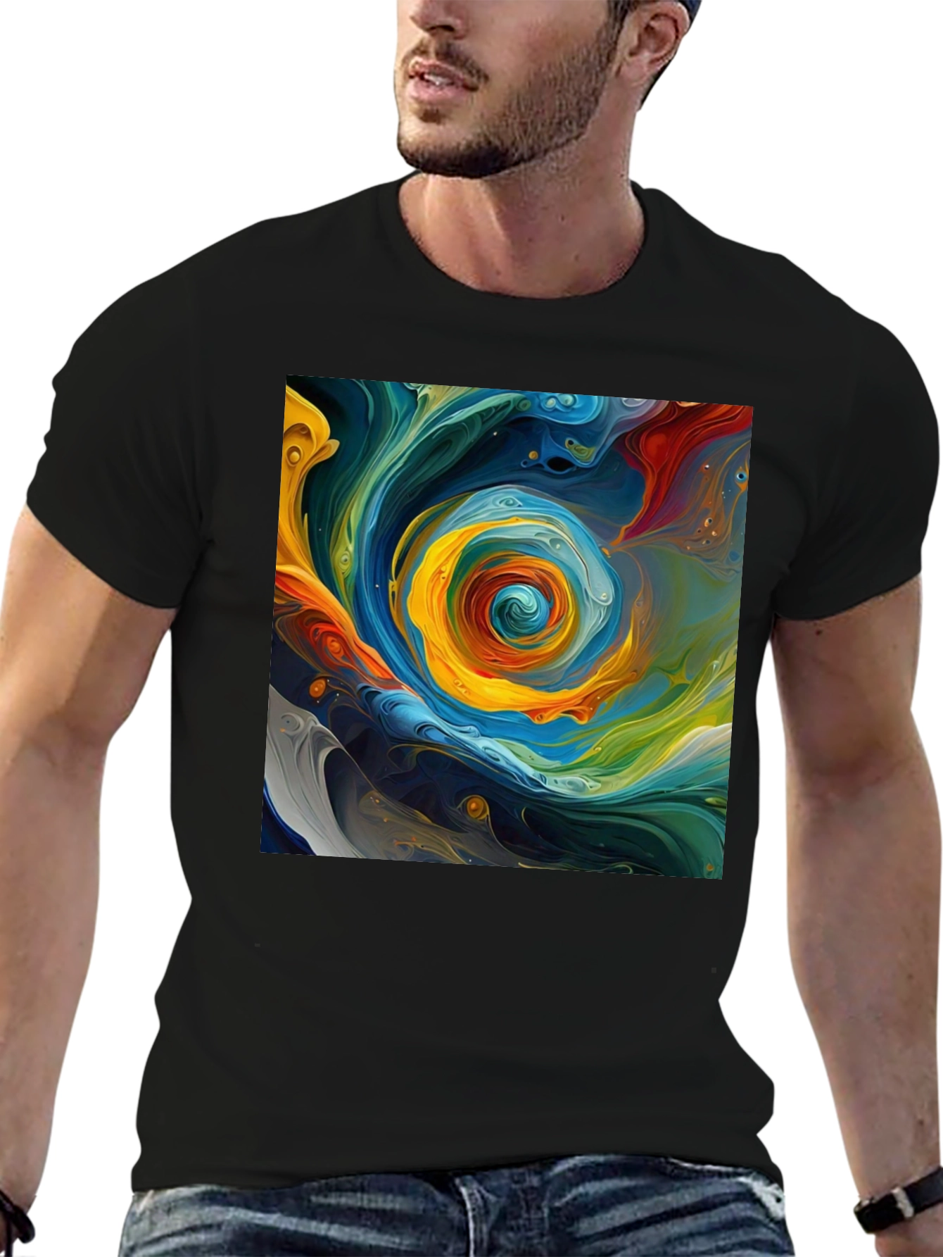 Black Abstract Swirl Art Tee - Bold & Unique Style view 6