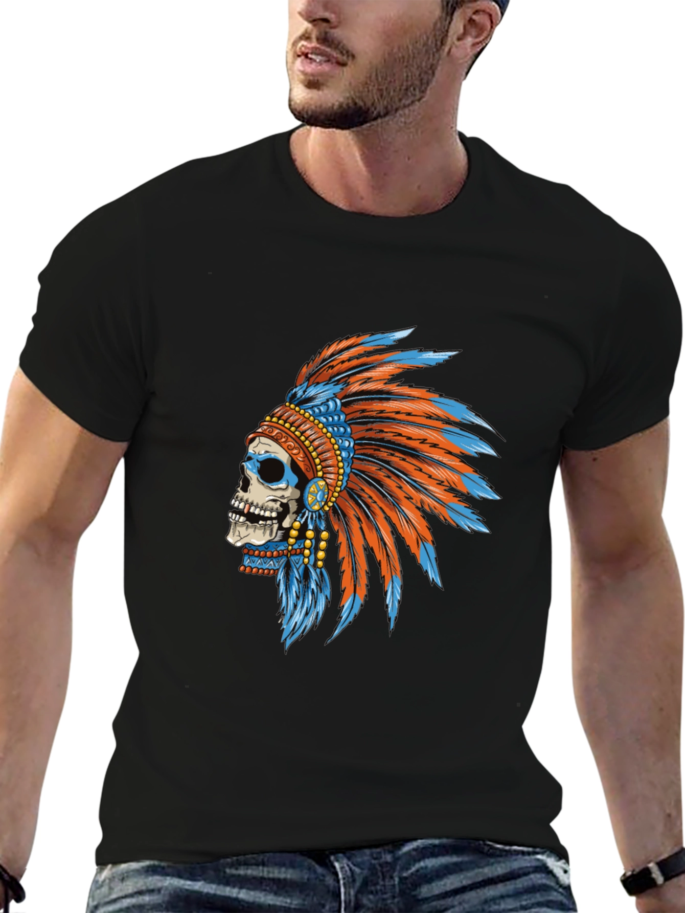 Black Skull Chief T-Shirt - Cool Graphic Tee view 6