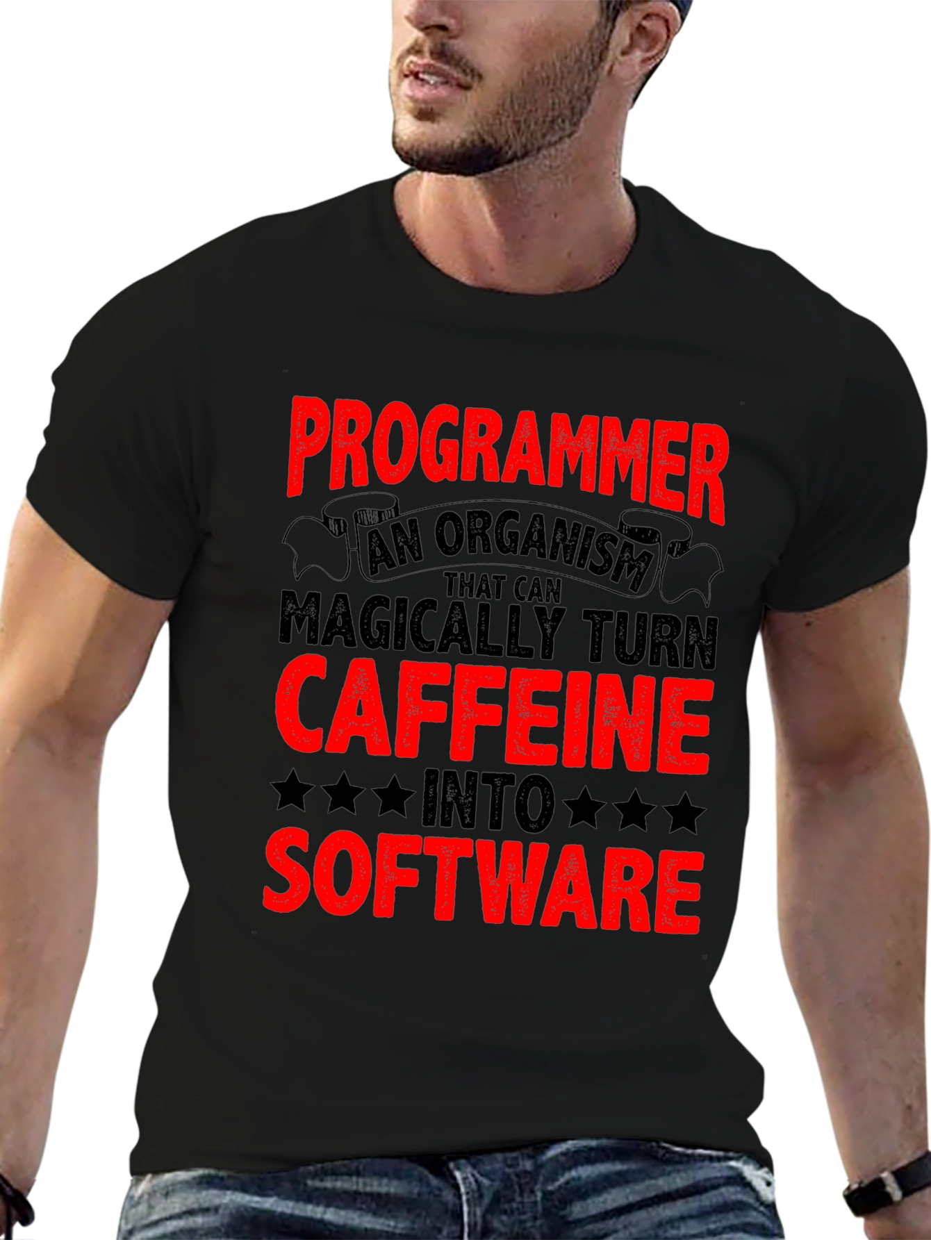 Black Programmer Caffeine to Software Black T-Shirt view 6