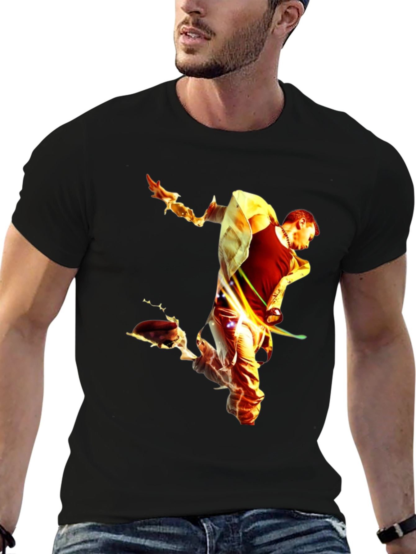 Black Fiery Man Graphic Black T-Shirt view 6