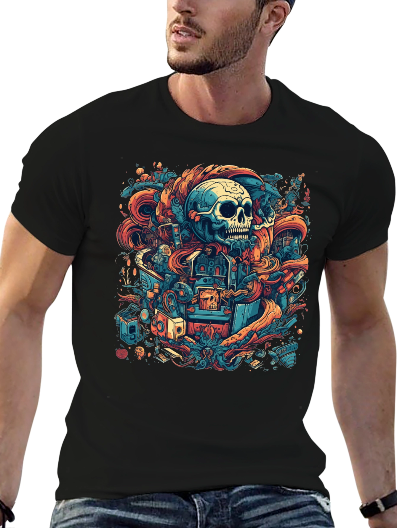 Black Skull Graphic Tee - Unique Urban Design view 6