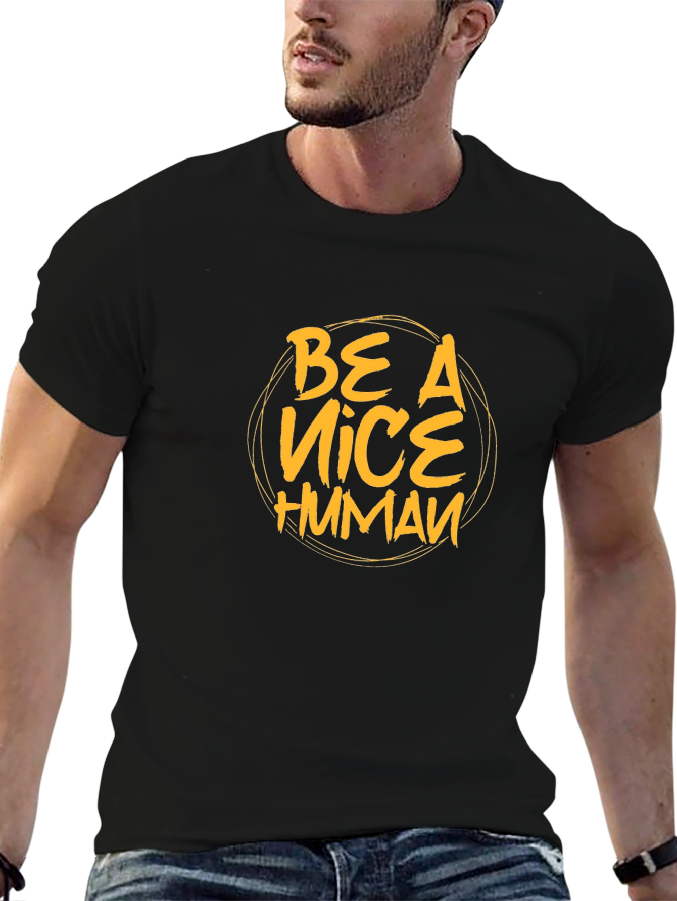 Black Be A Nice Human Graphic Tee - Unisex Black T-Shirt view 6