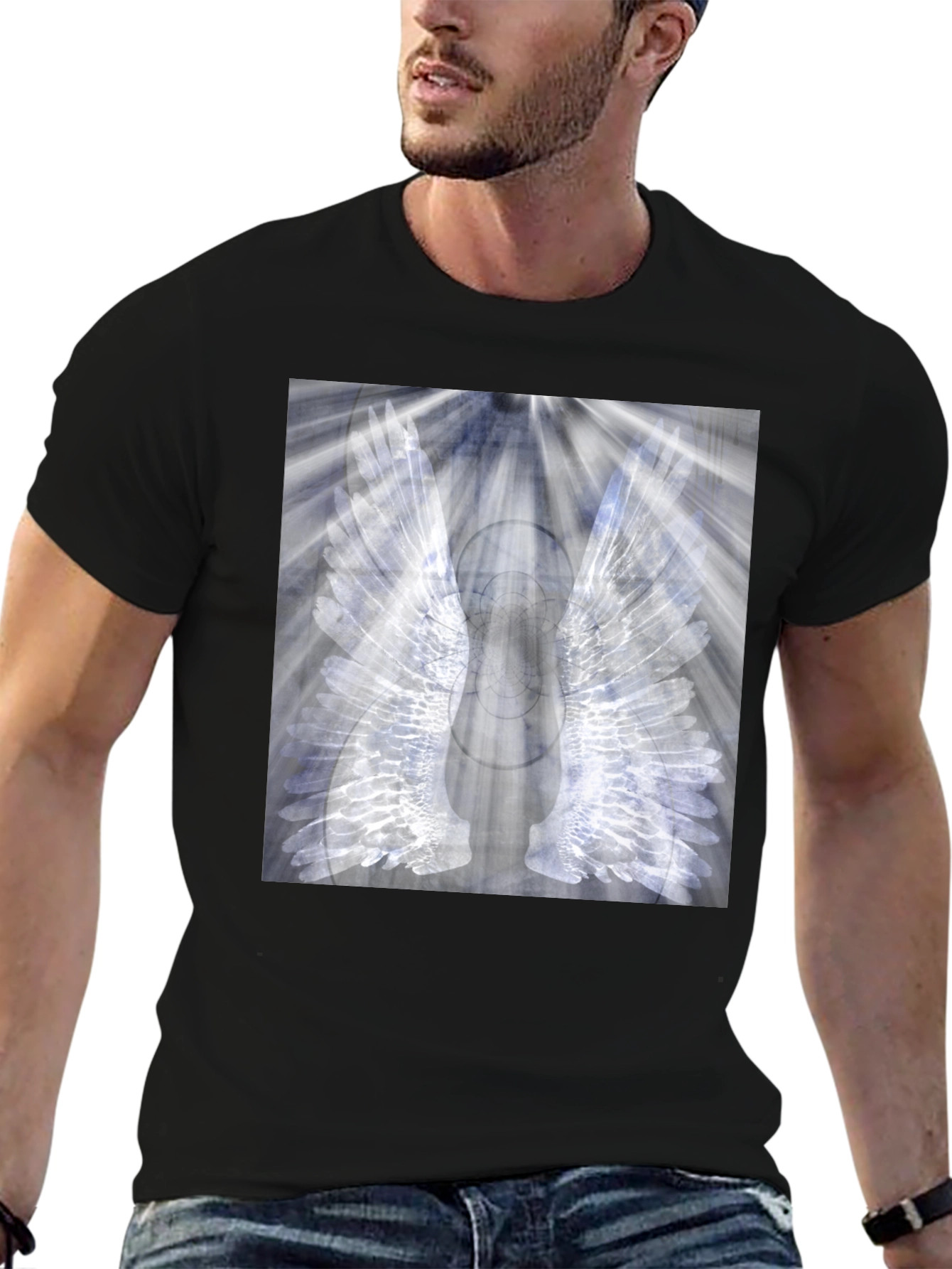 Black Wings Graphic Black T-Shirt - Unique Angel Design view 6