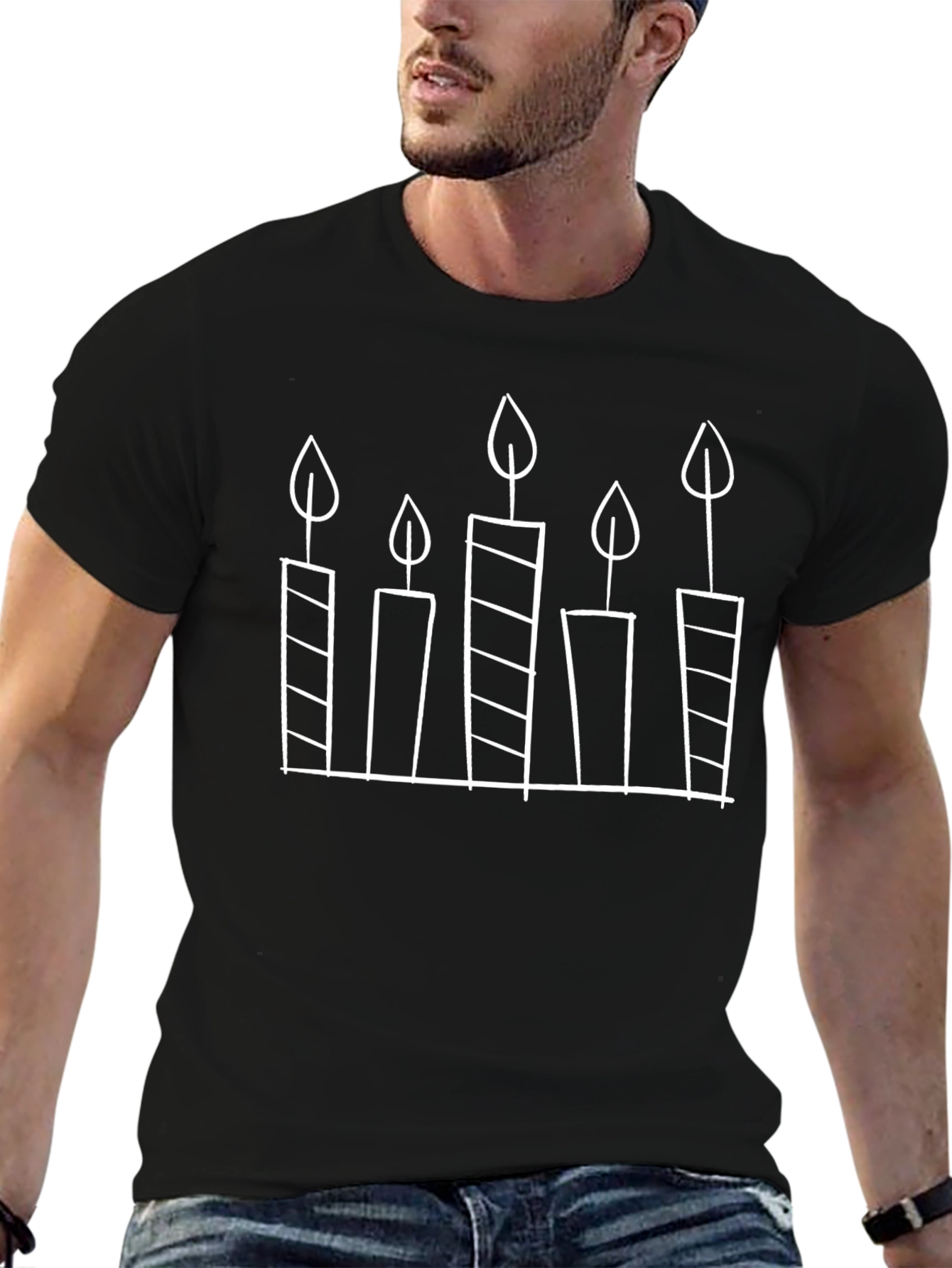 Black Birthday Candle Graphic Tee - Black Cotton Shirt view 6
