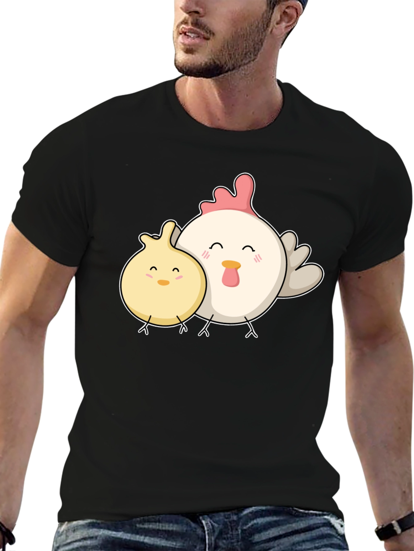 Black Cute Chicken & Chick Black T-Shirt view 6