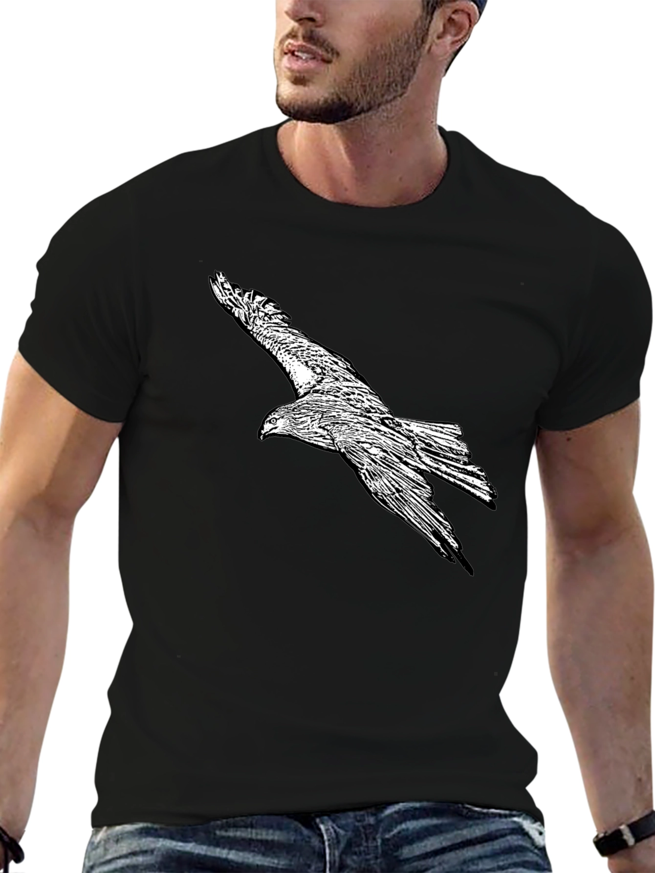 Black Eagle Graphic Black T-Shirt for Men view 6