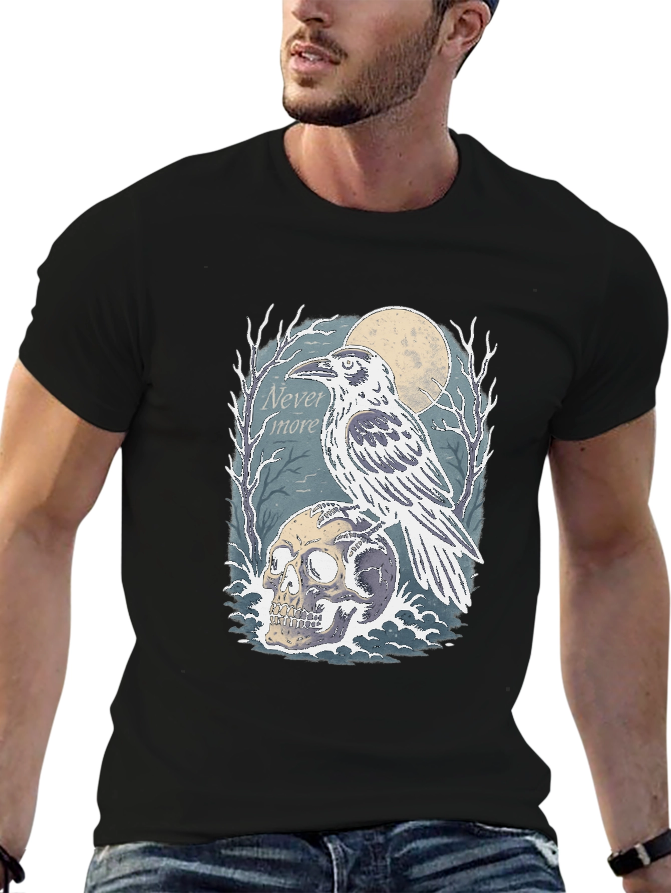 Black Raven Skull Graphic Tee - Nevermore Gothic Shirt view 6