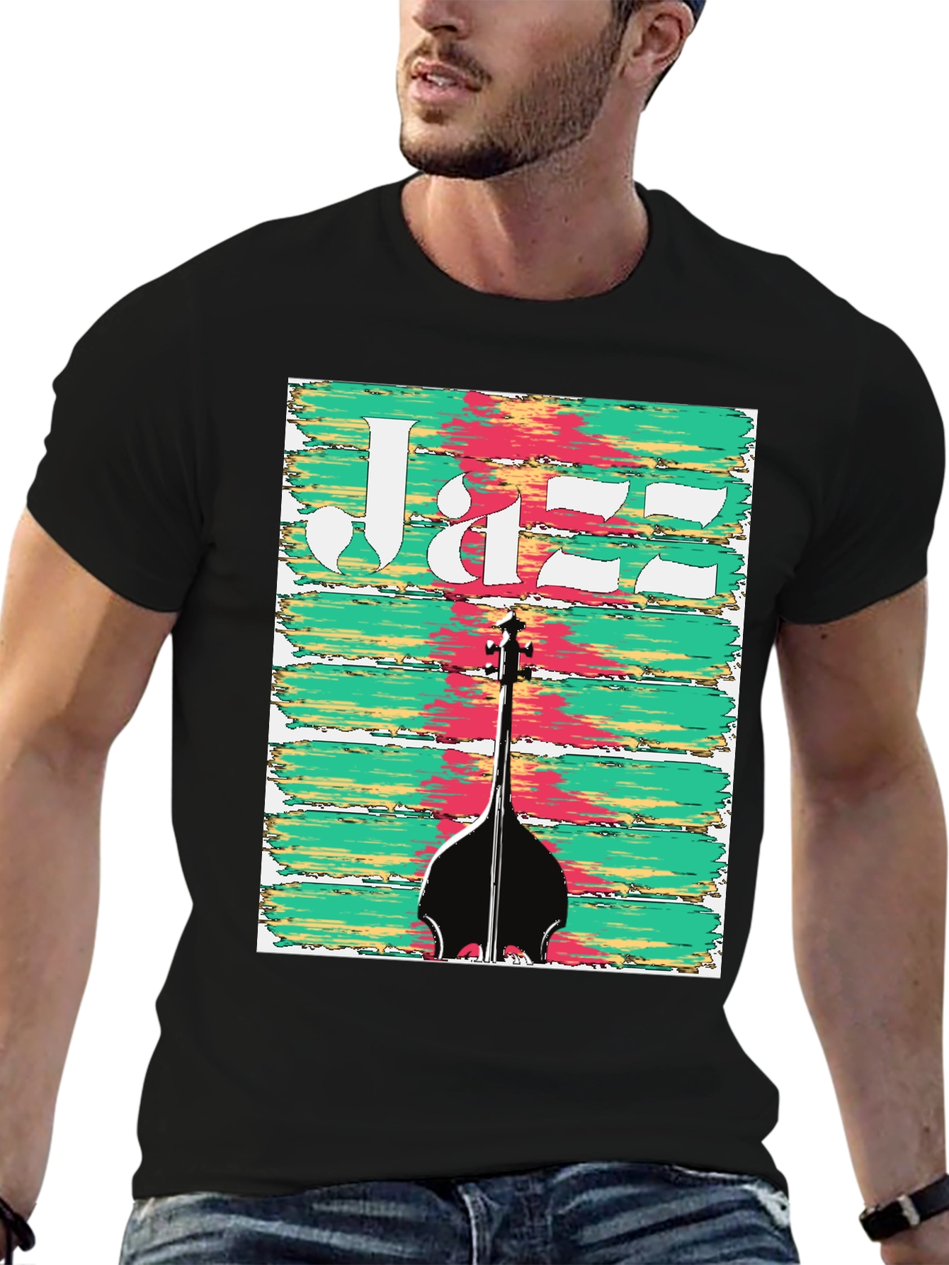 Black Jazz Bass Guitar Graphic Tee - Music Lover T-Shirt view 6