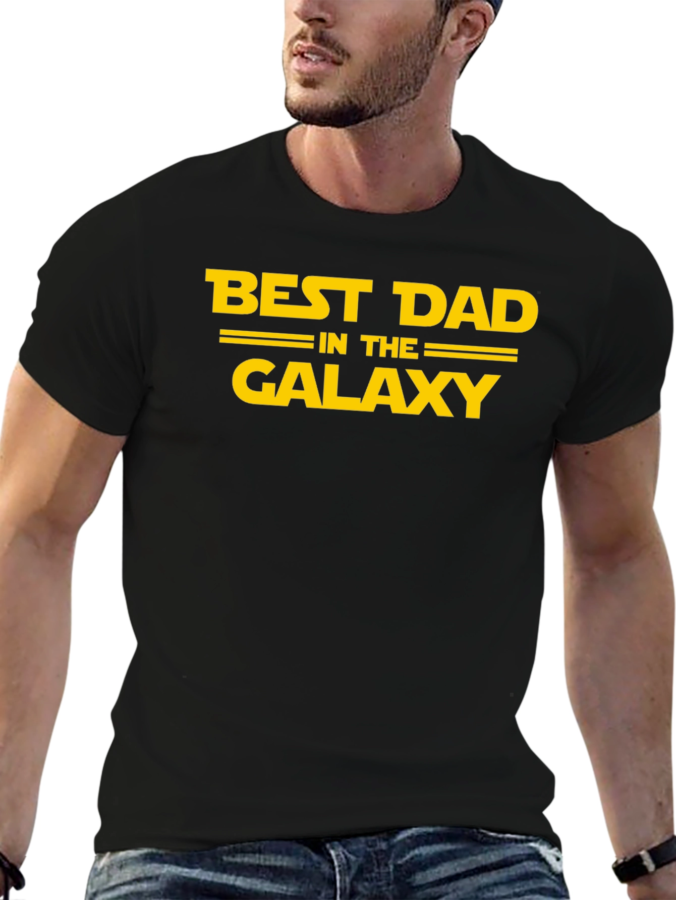 Black Best Dad In The Galaxy T-Shirt view 6