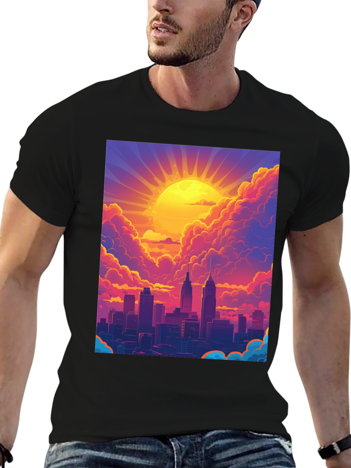 Black Sunset Cityscape Graphic Tee - Modern Style view 6