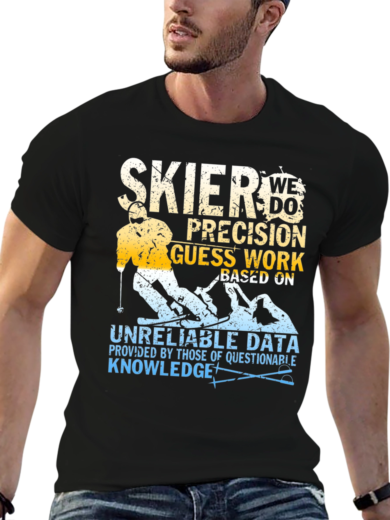 Black Funny Skier T-Shirt: Precision Guesswork Apparel view 6