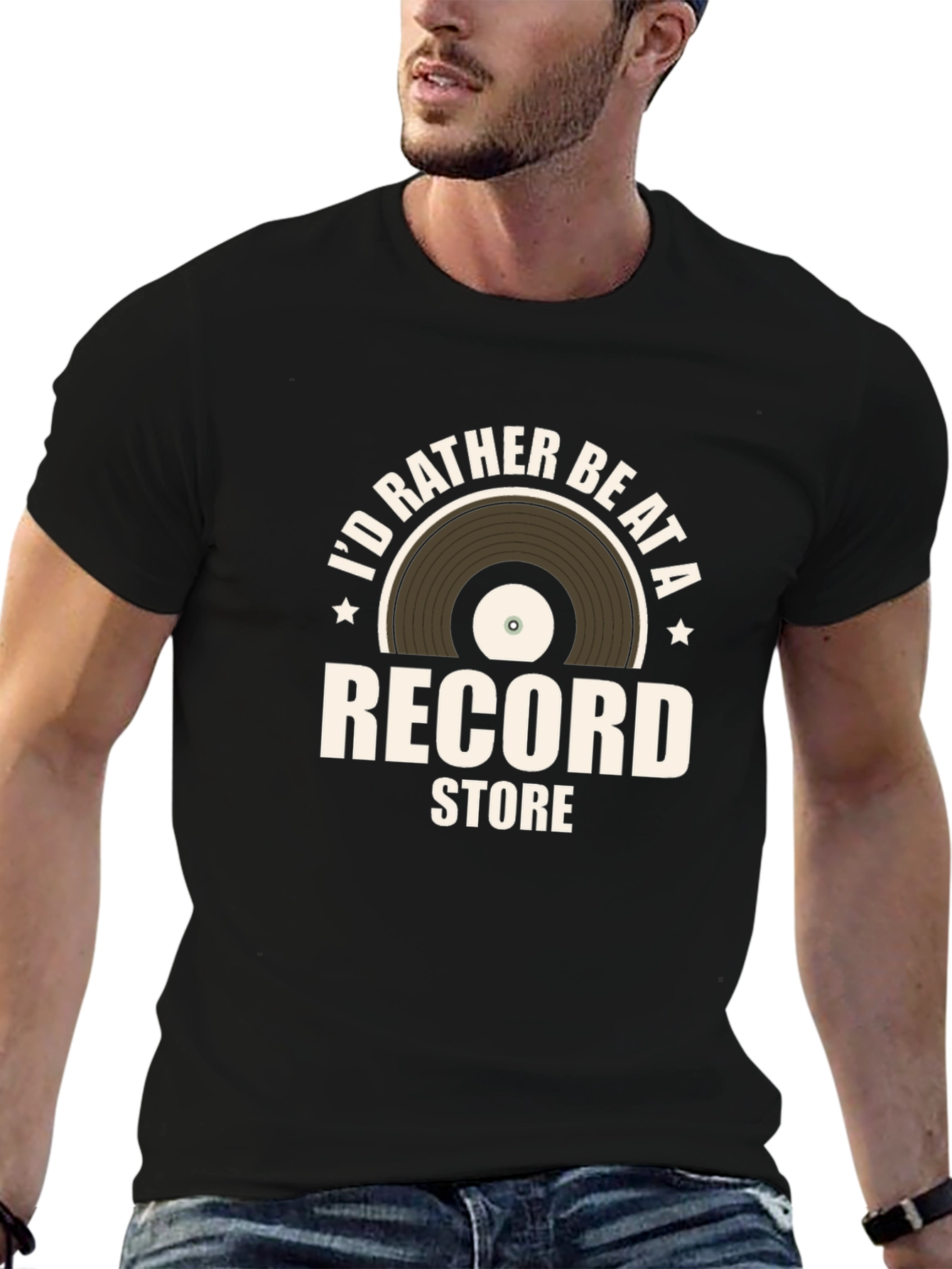 Black I'd Rather Be At A Record Store T-Shirt view 6