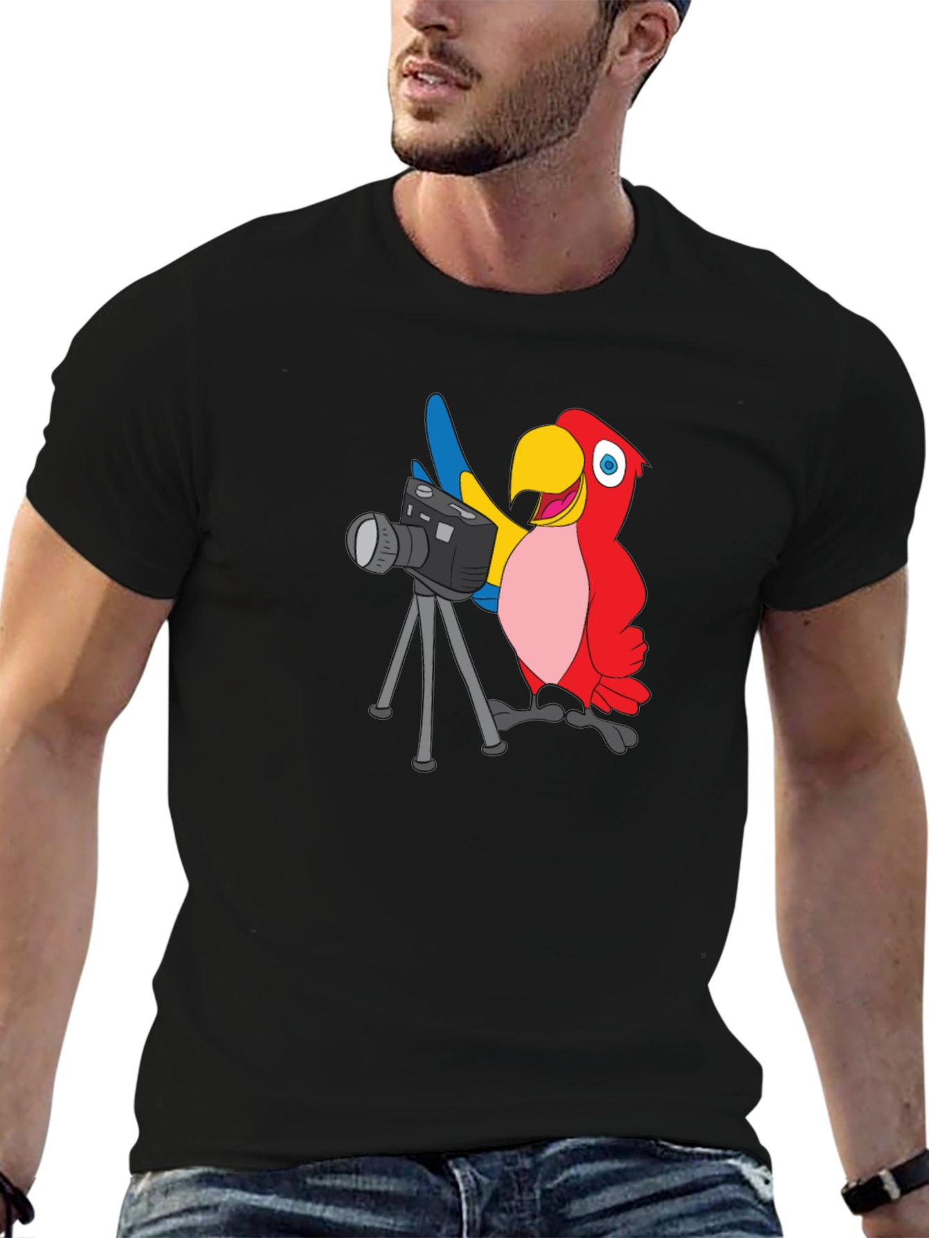 Black Parrot Photographer Graphic T-Shirt - Black view 6