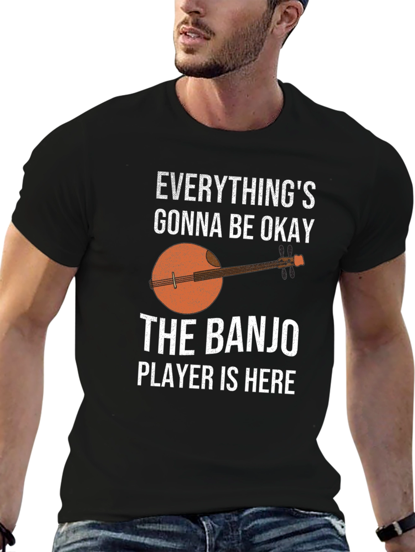 Black Banjo Player T-Shirt - Everything's Gonna Be Okay view 6