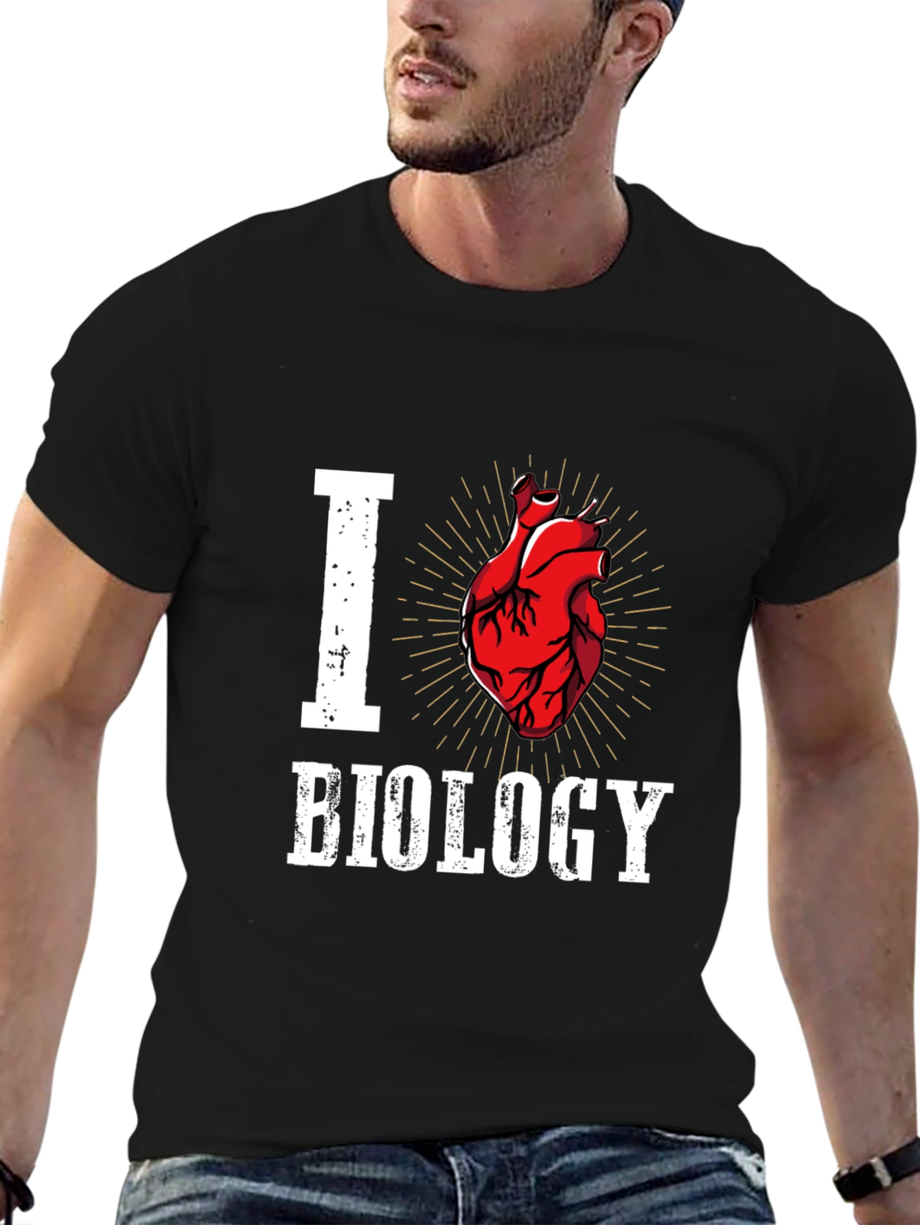 Black I Heart Biology T-Shirt - Anatomical Heart Design view 6