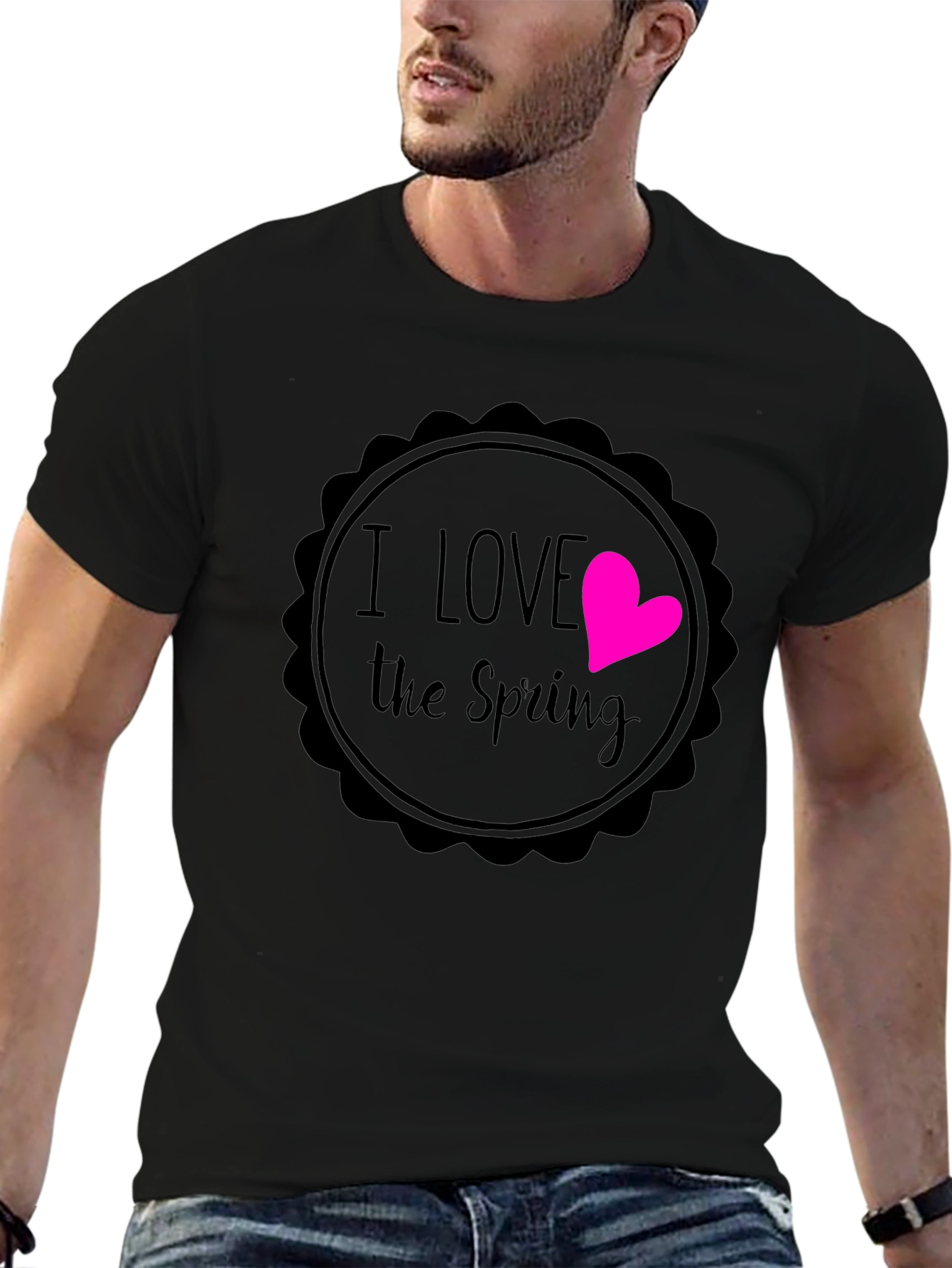 Black I Love the Spring Black Graphic T-Shirt view 6