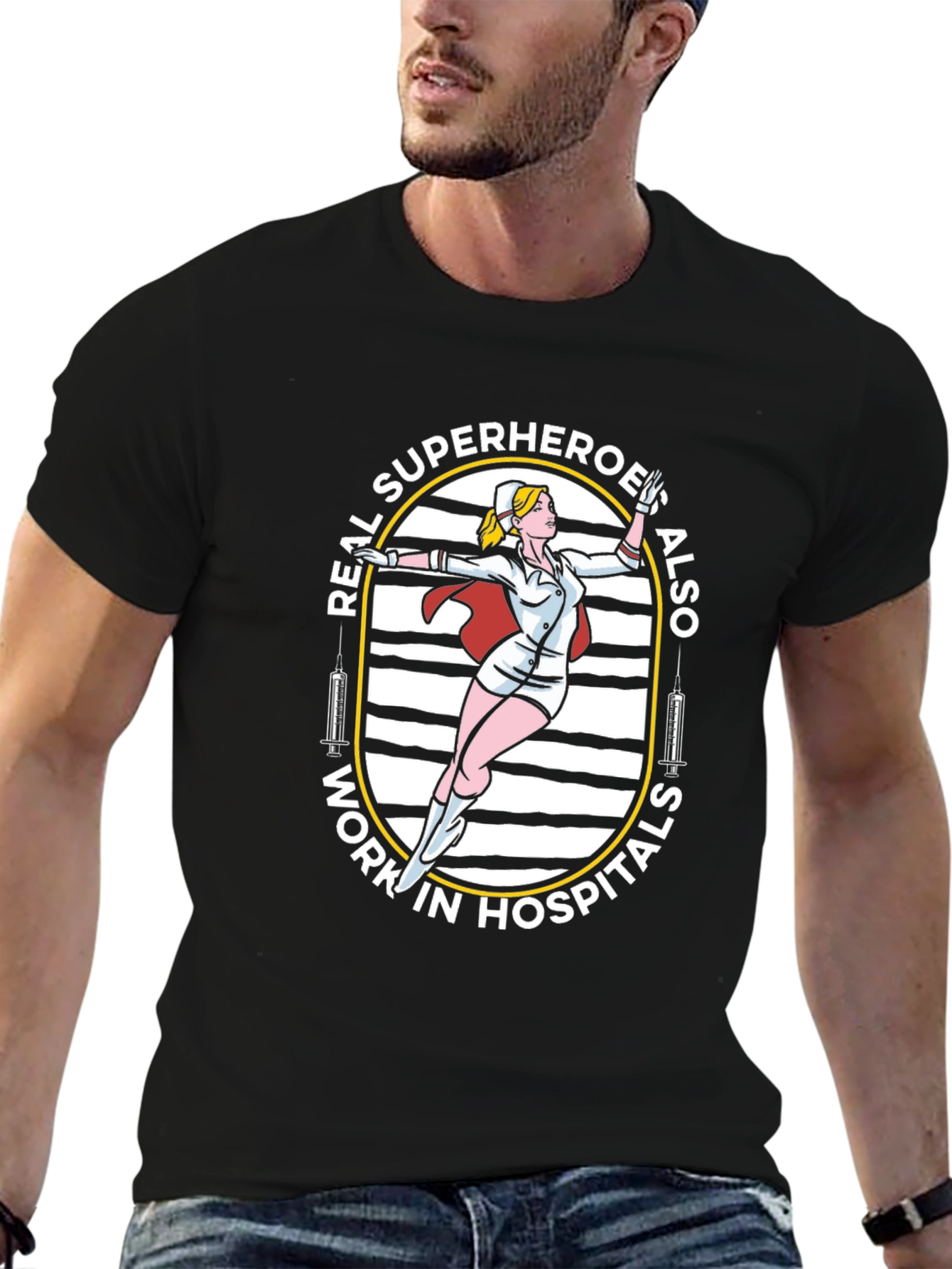 Black Superhero Nurse Black Graphic Tee view 6