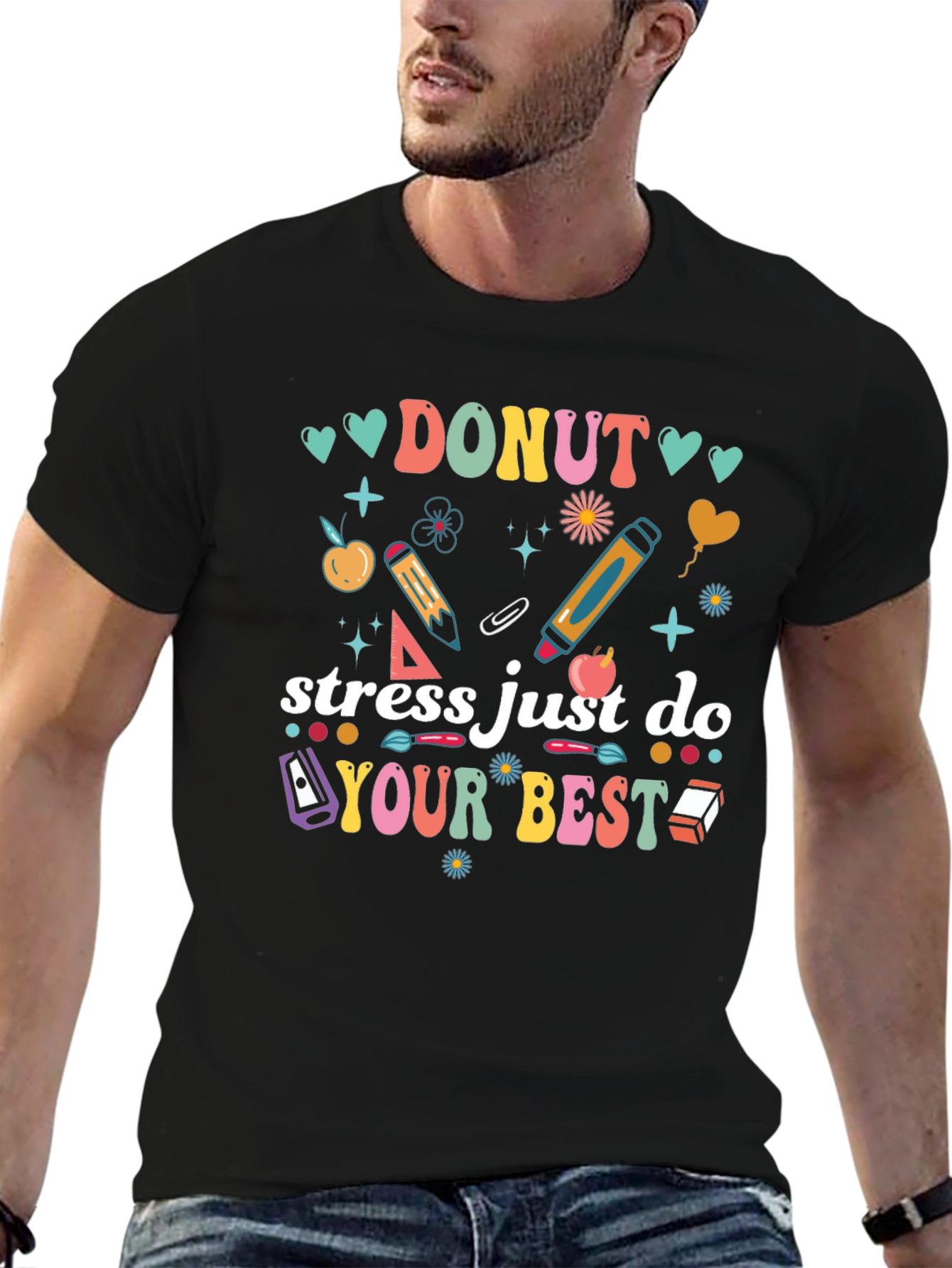 Black Donut Stress Just Do Your Best Graphic Tee view 6