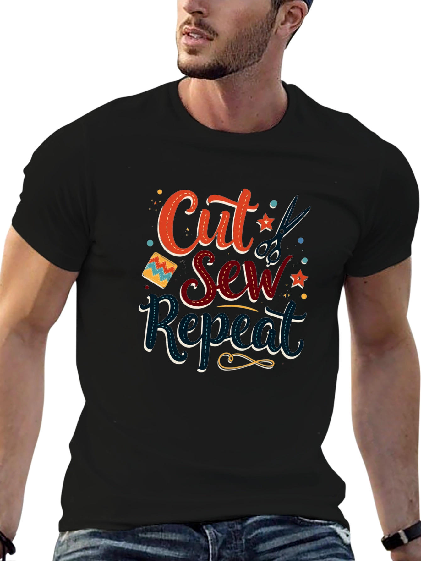 Black Cut, Sew, Repeat Black T-Shirt - Sewing Lover Gift view 6
