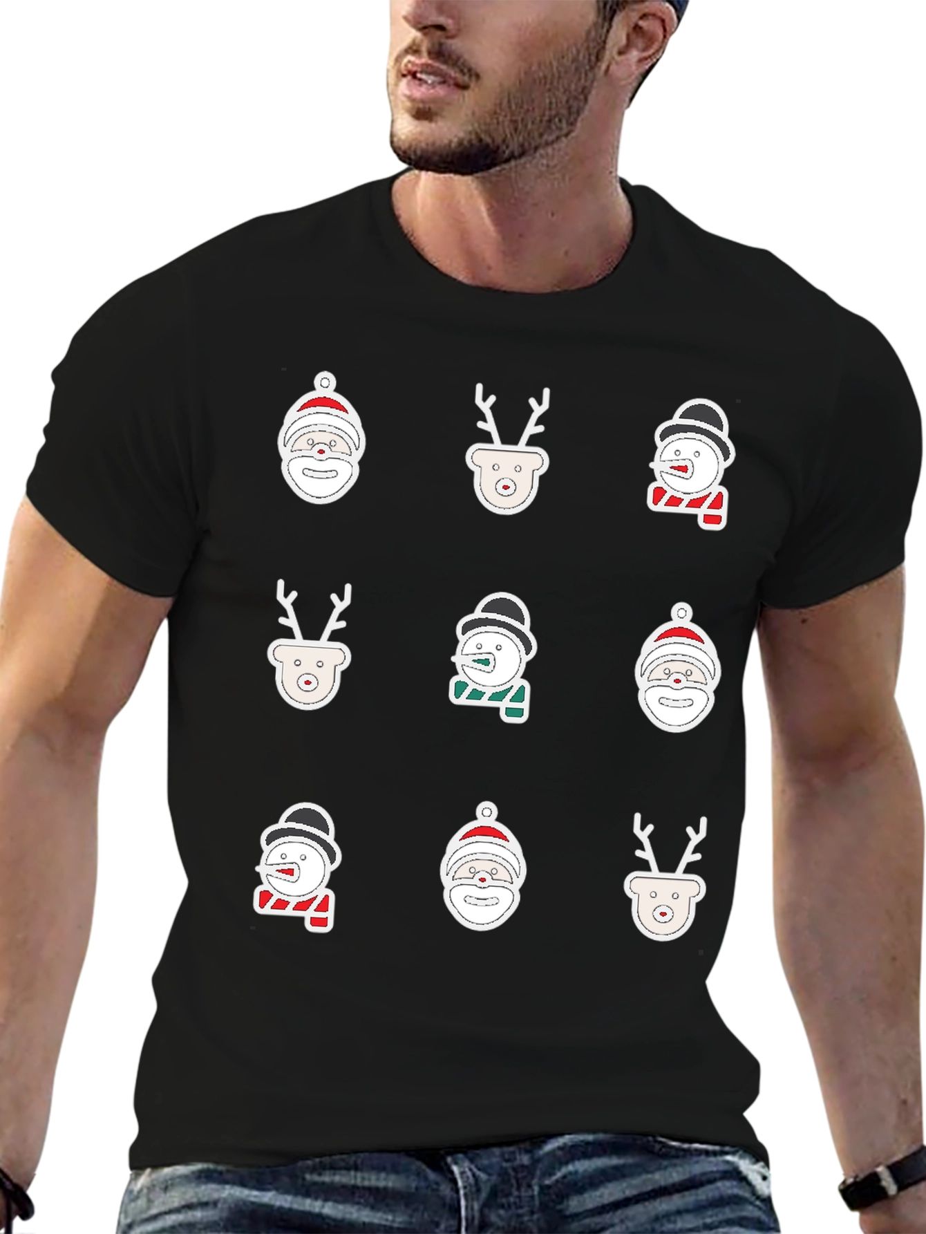 Black Festive Holiday Icons Black T-Shirt view 6