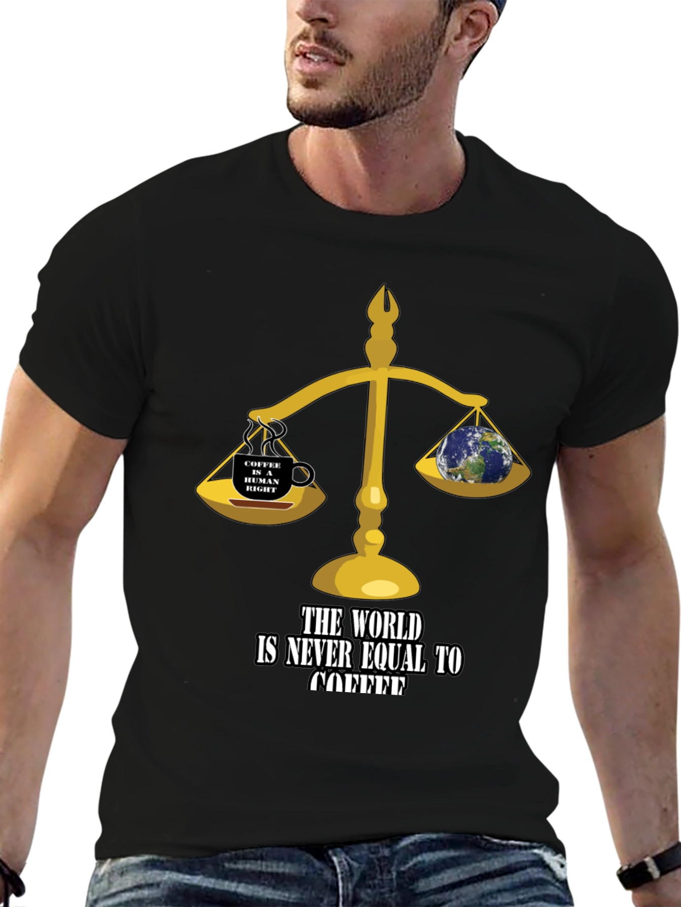 Black Coffee Lover's T-Shirt: The World Is Never Equal to Coffee! view 6
