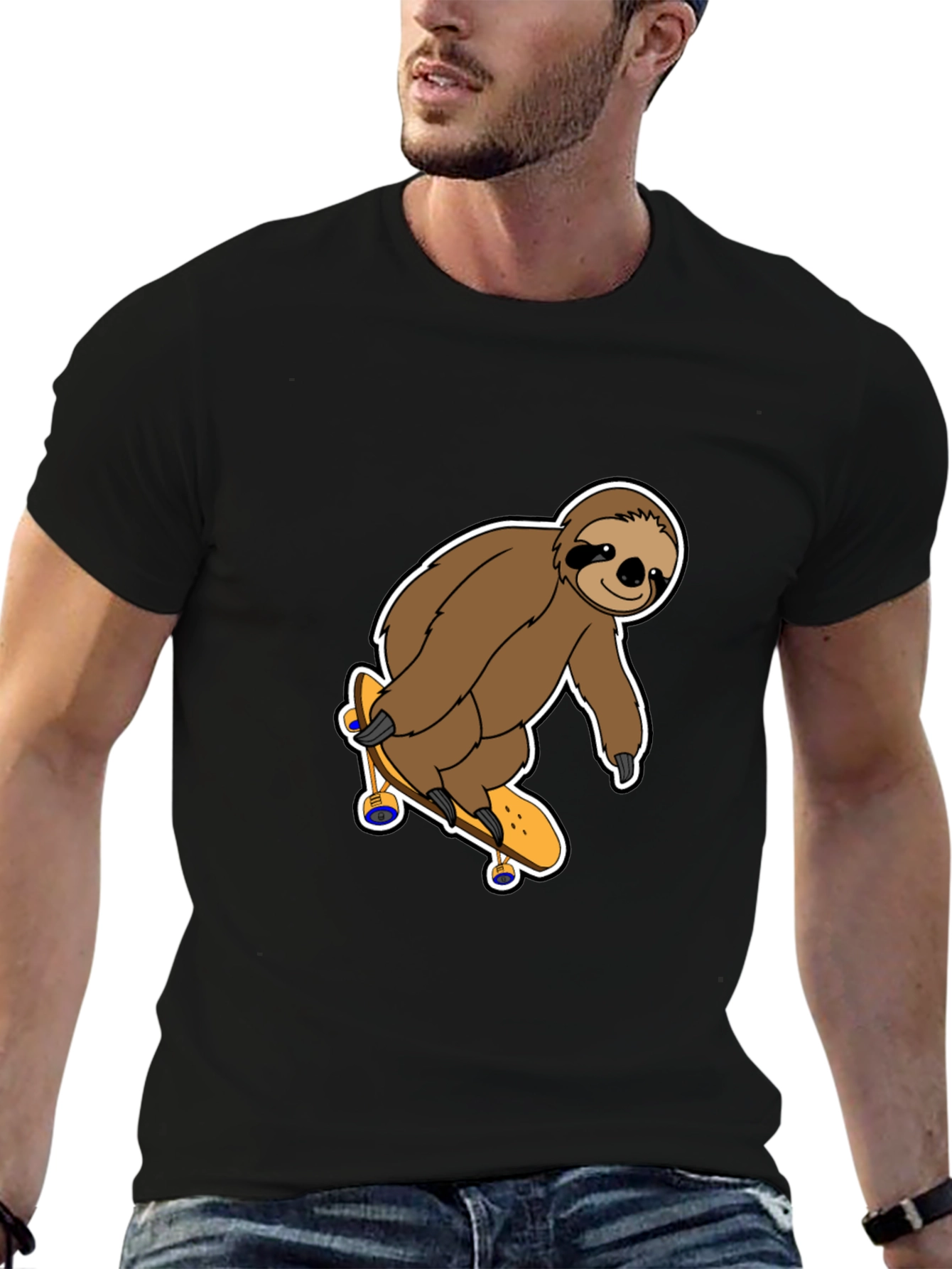Black Sloth Skateboarder Graphic T-Shirt - Fun & Casual Tee view 6