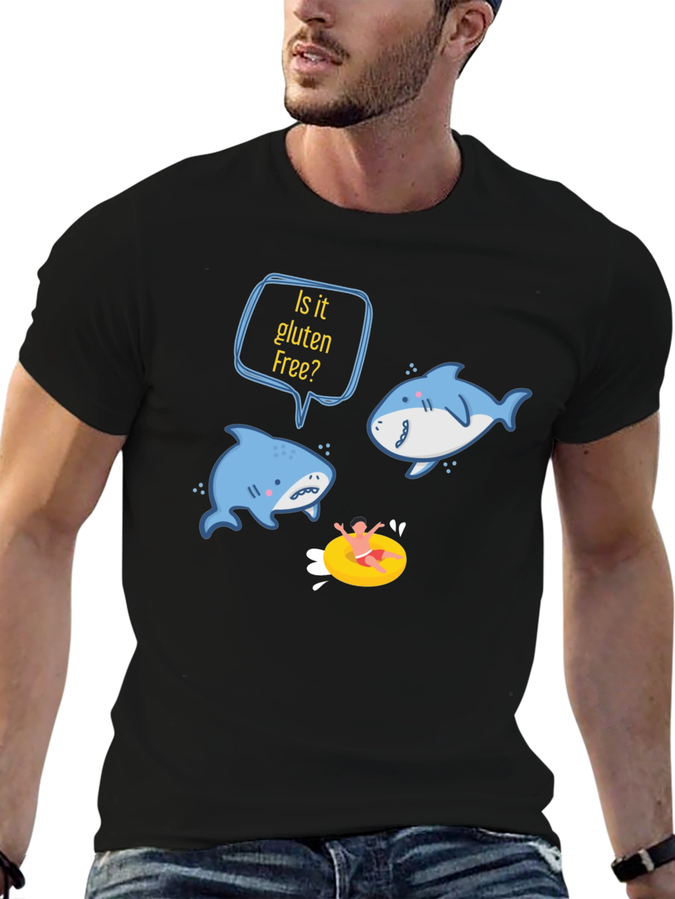 Black Is it Gluten Free Shark T-Shirt view 6