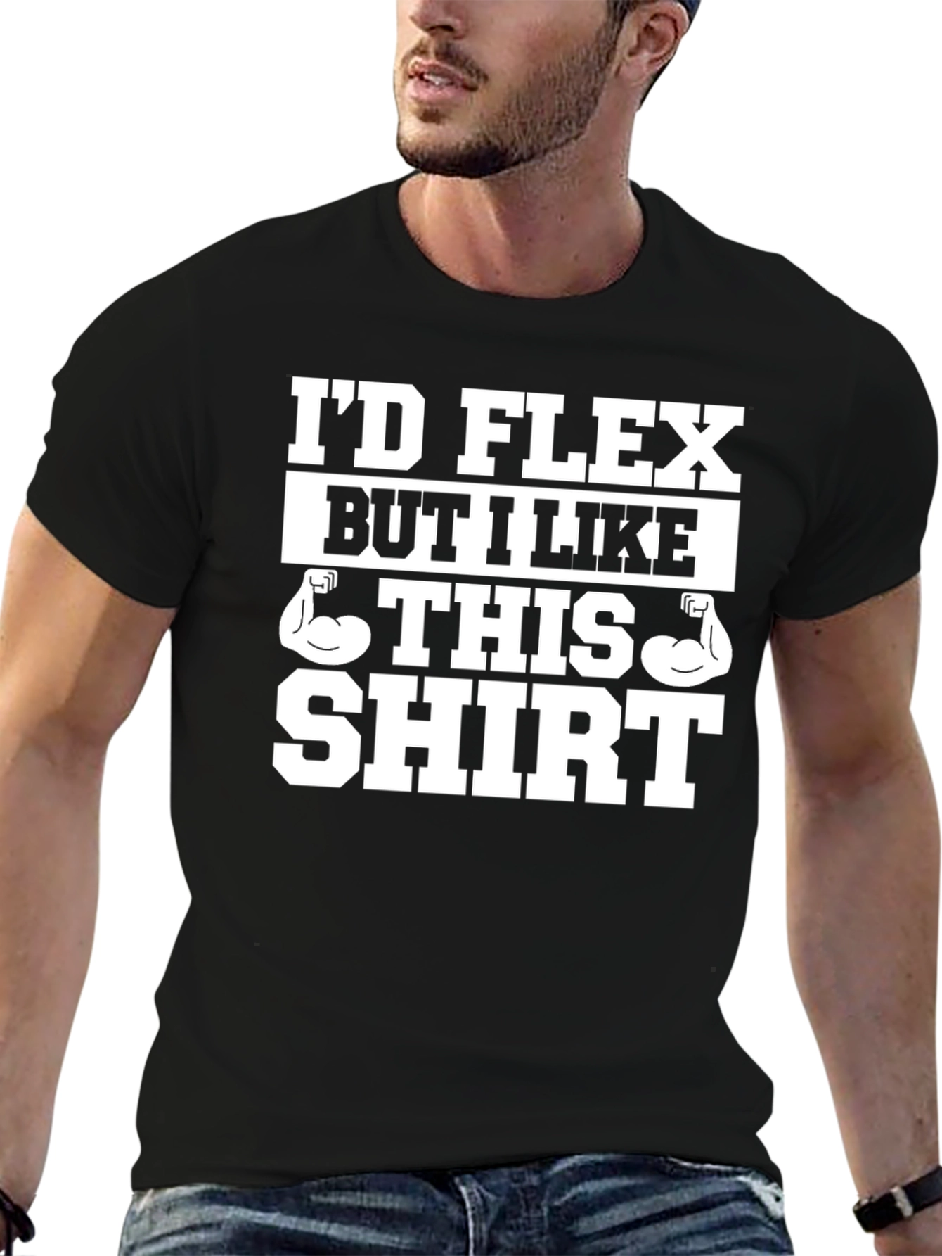 Black Funny Muscle T-Shirt - I'd Flex But I Like This Shirt view 6