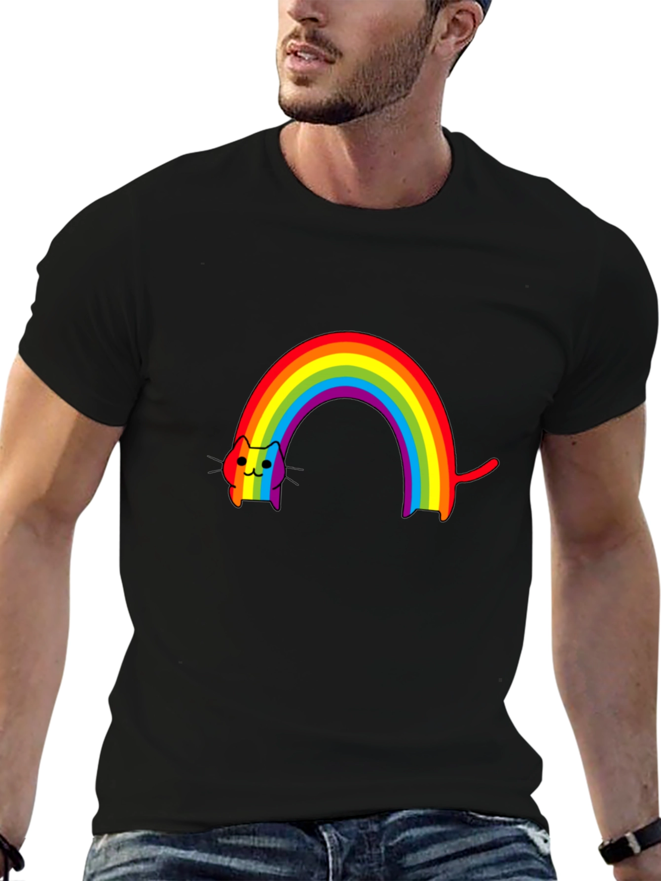Black Rainbow Cat T-Shirt - Fun Graphic Tee view 6