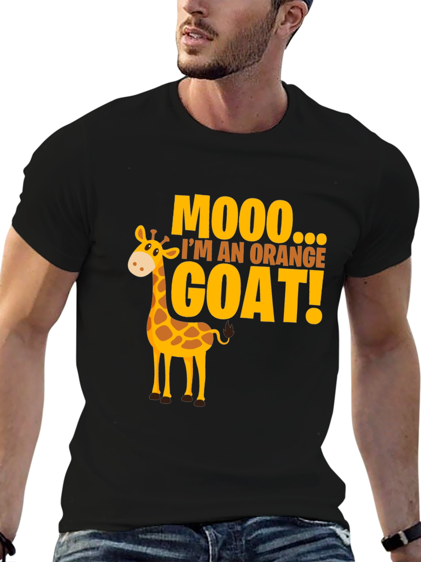 Black Mooo I'm An Orange Goat! Funny Giraffe T-Shirt view 6