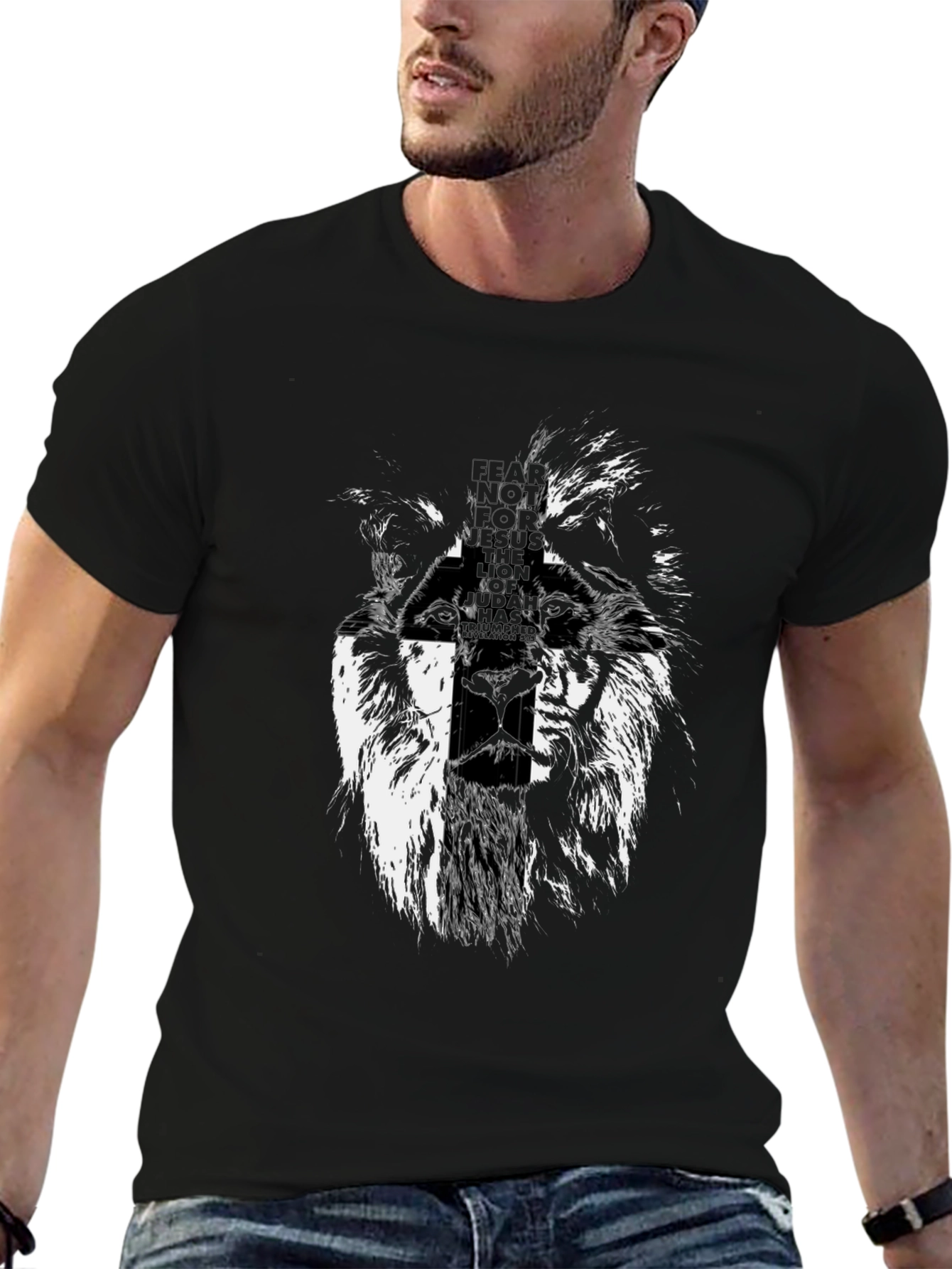 Black Lion Graphic Print Black T-Shirt for Men view 6