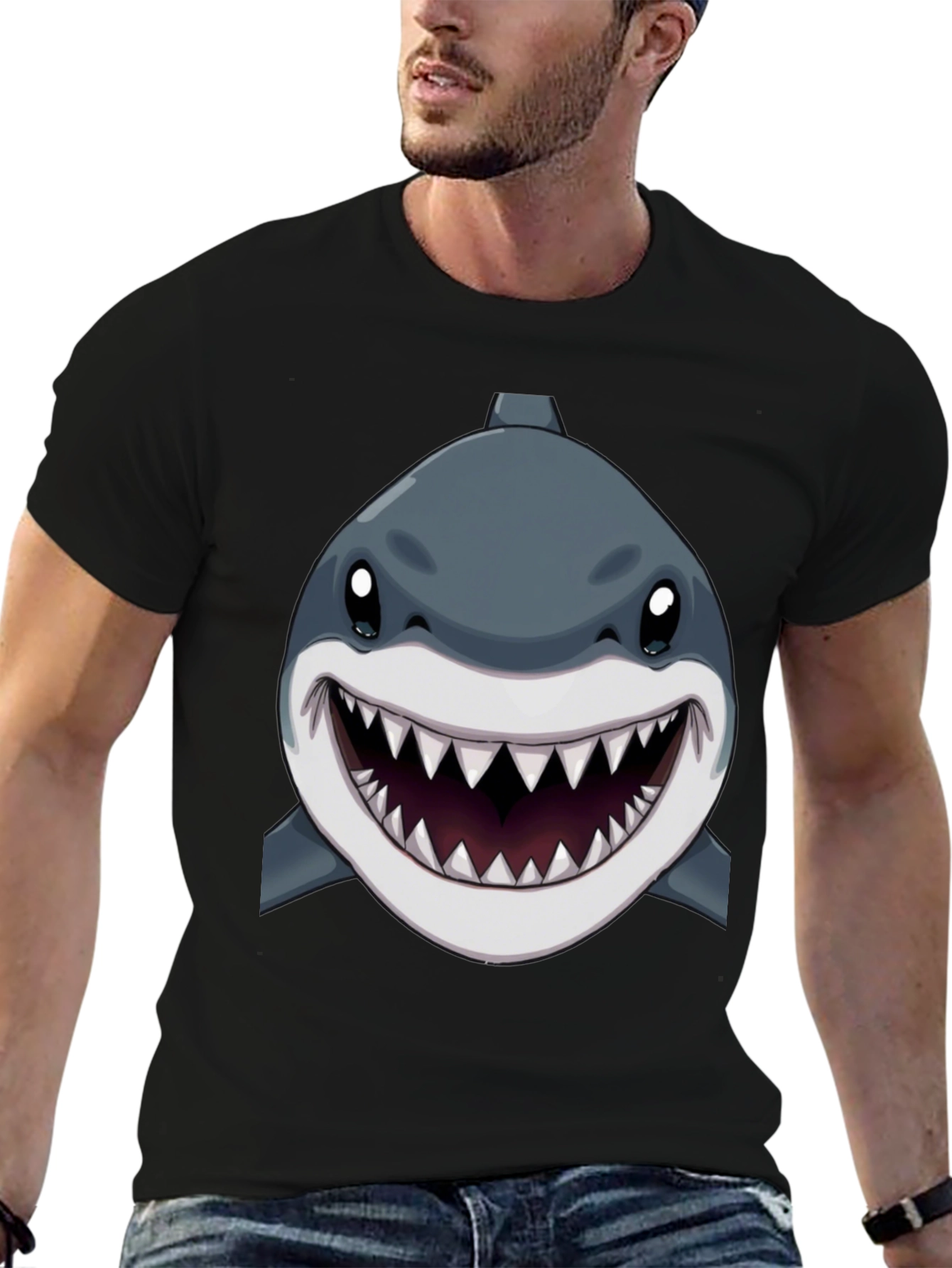Black Shark Graphic Print Black T-Shirt view 6