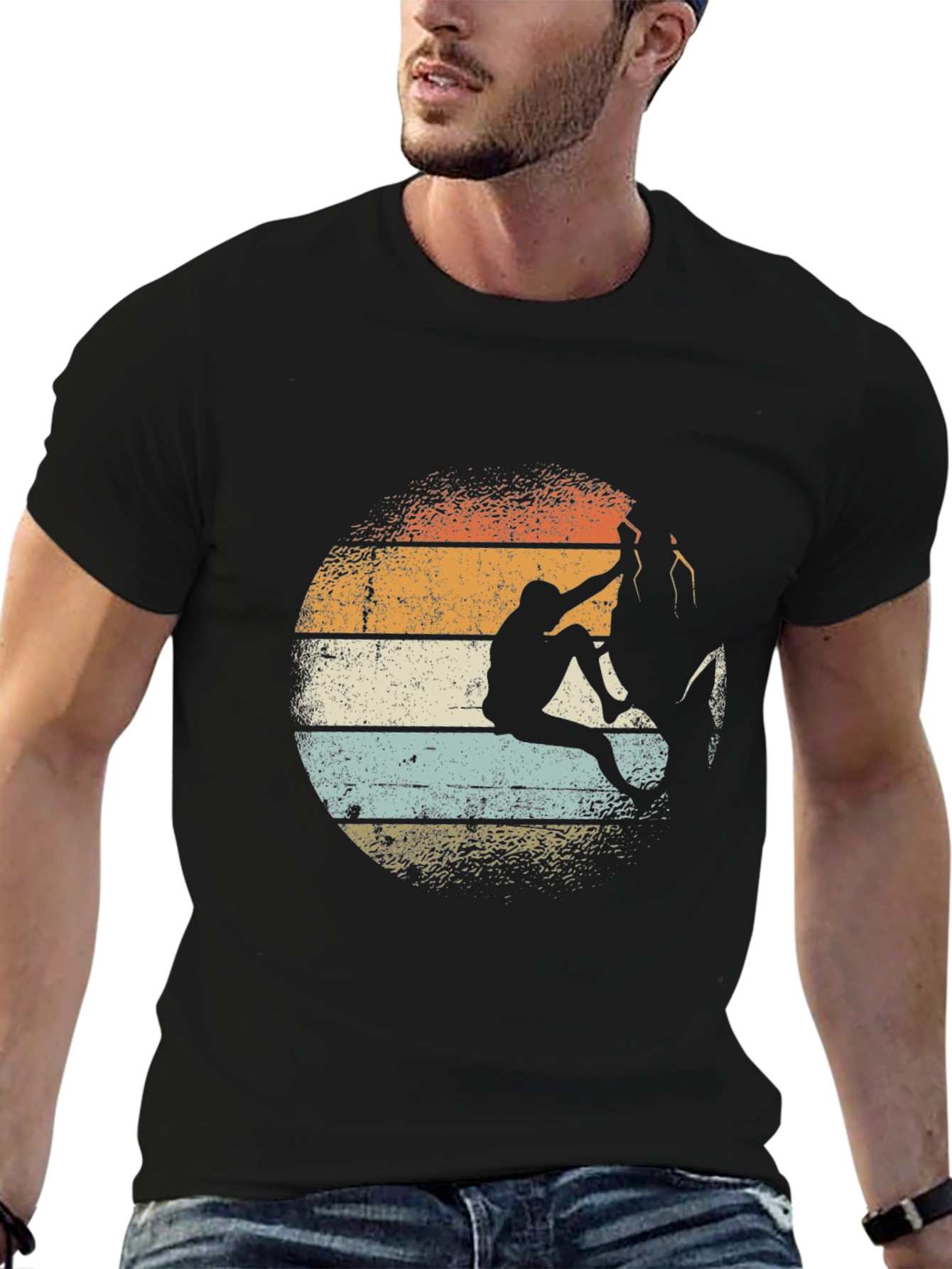 Black Retro Rock Climbing T-Shirt - Vintage Style Climber Tee view 6