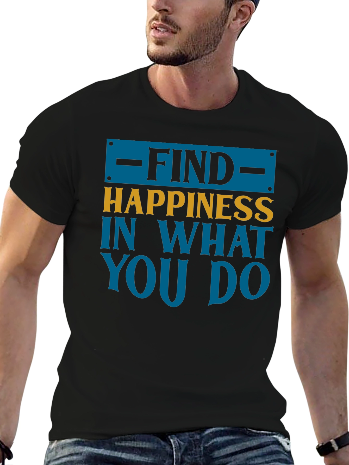 Black Find Happiness Graphic Tee - Motivational Shirt view 6