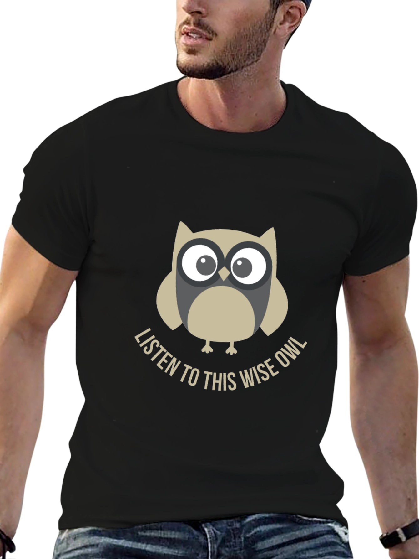 Black Wise Owl Graphic Tee - Listen To This Owl T-Shirt view 6