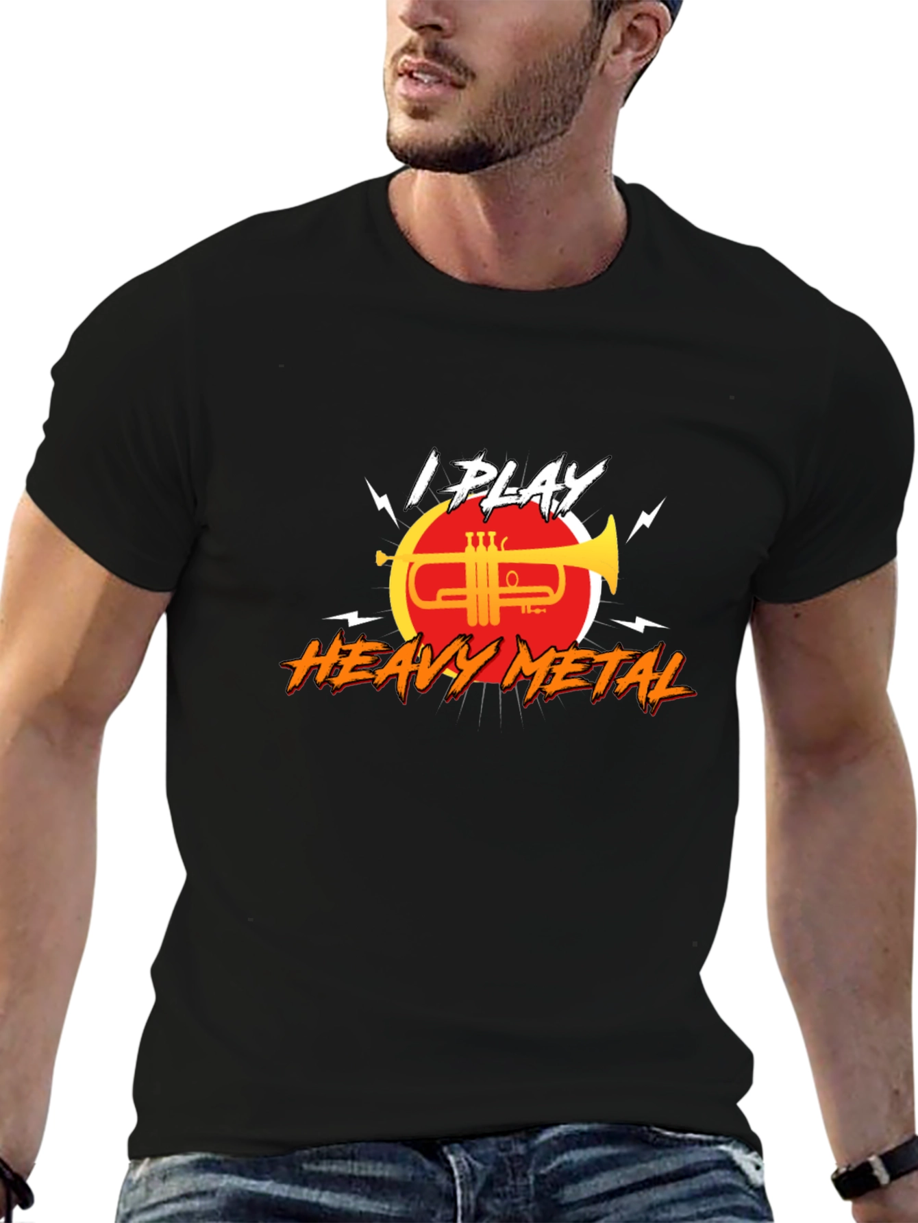 Black I Play Heavy Metal Trumpet T-Shirt view 6